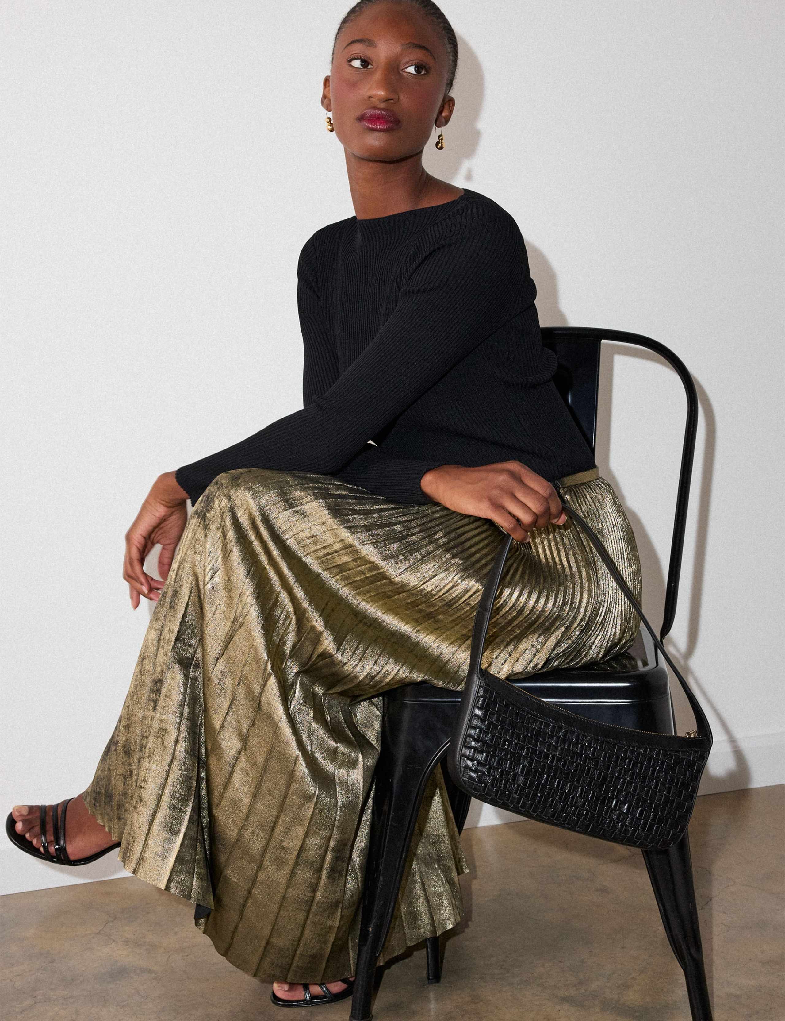 Metallic Pleated Midi Skirt 1 of 6