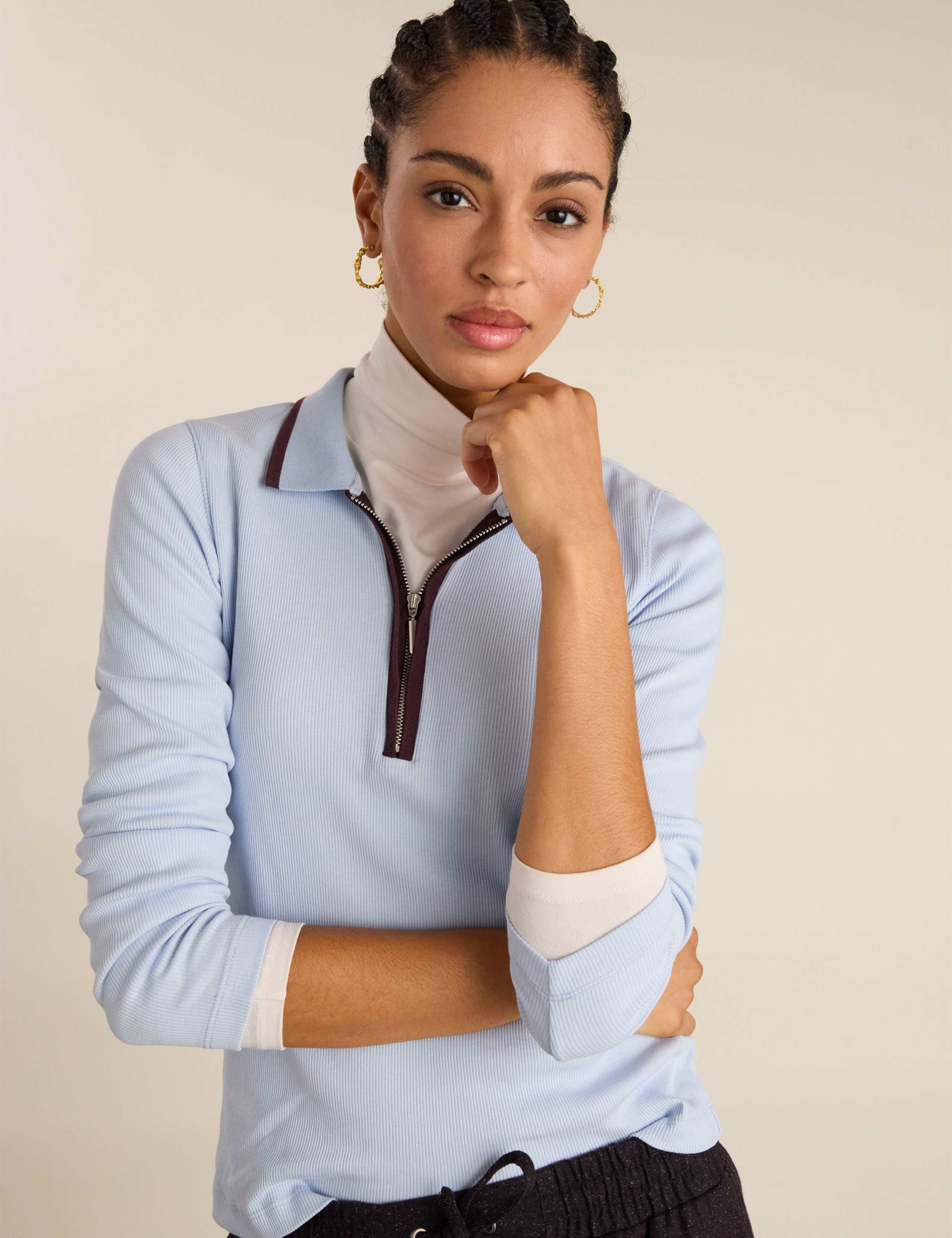 Pure Cotton Collared Half Zip Top 3 of 6