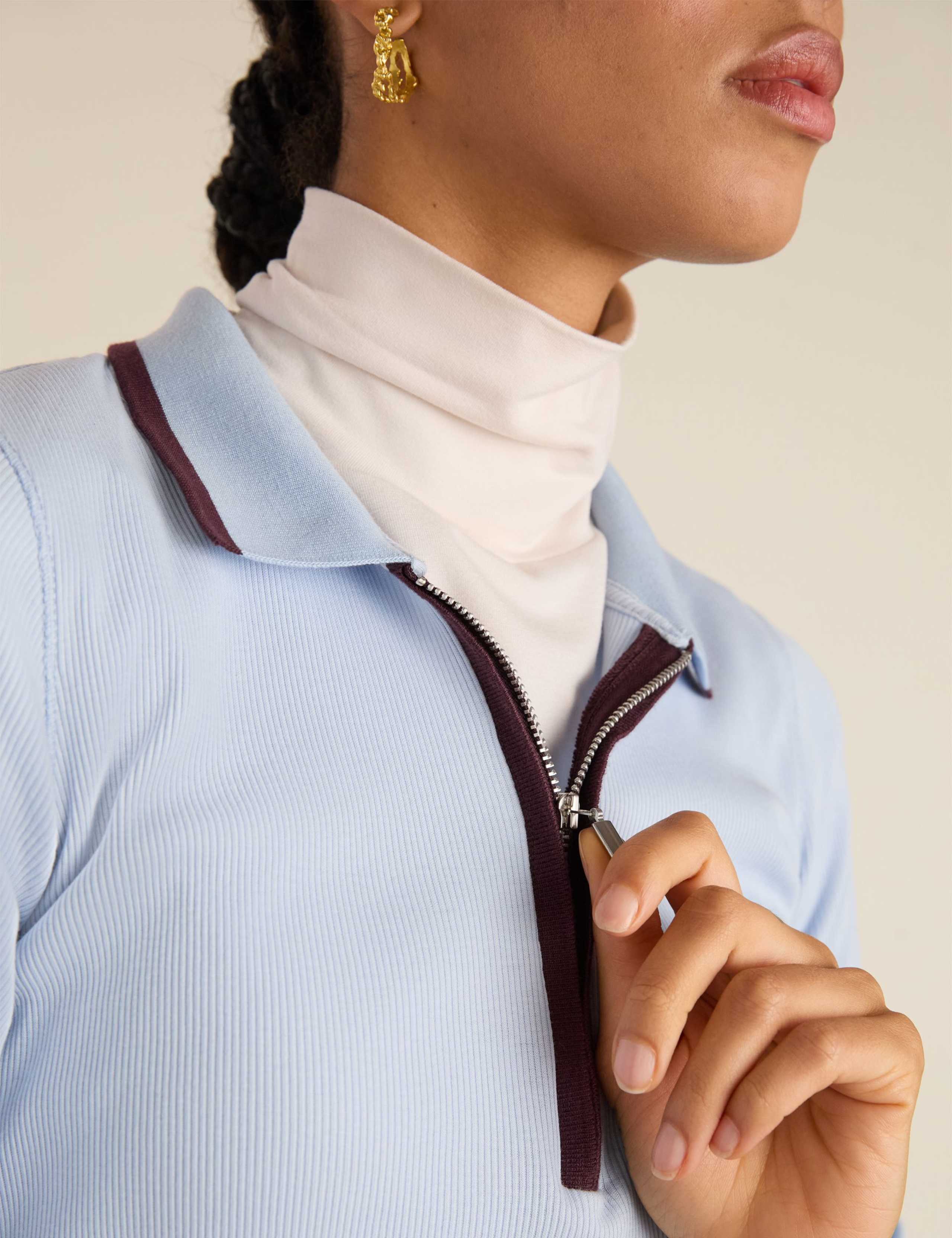 Pure Cotton Collared Half Zip Top 6 of 6