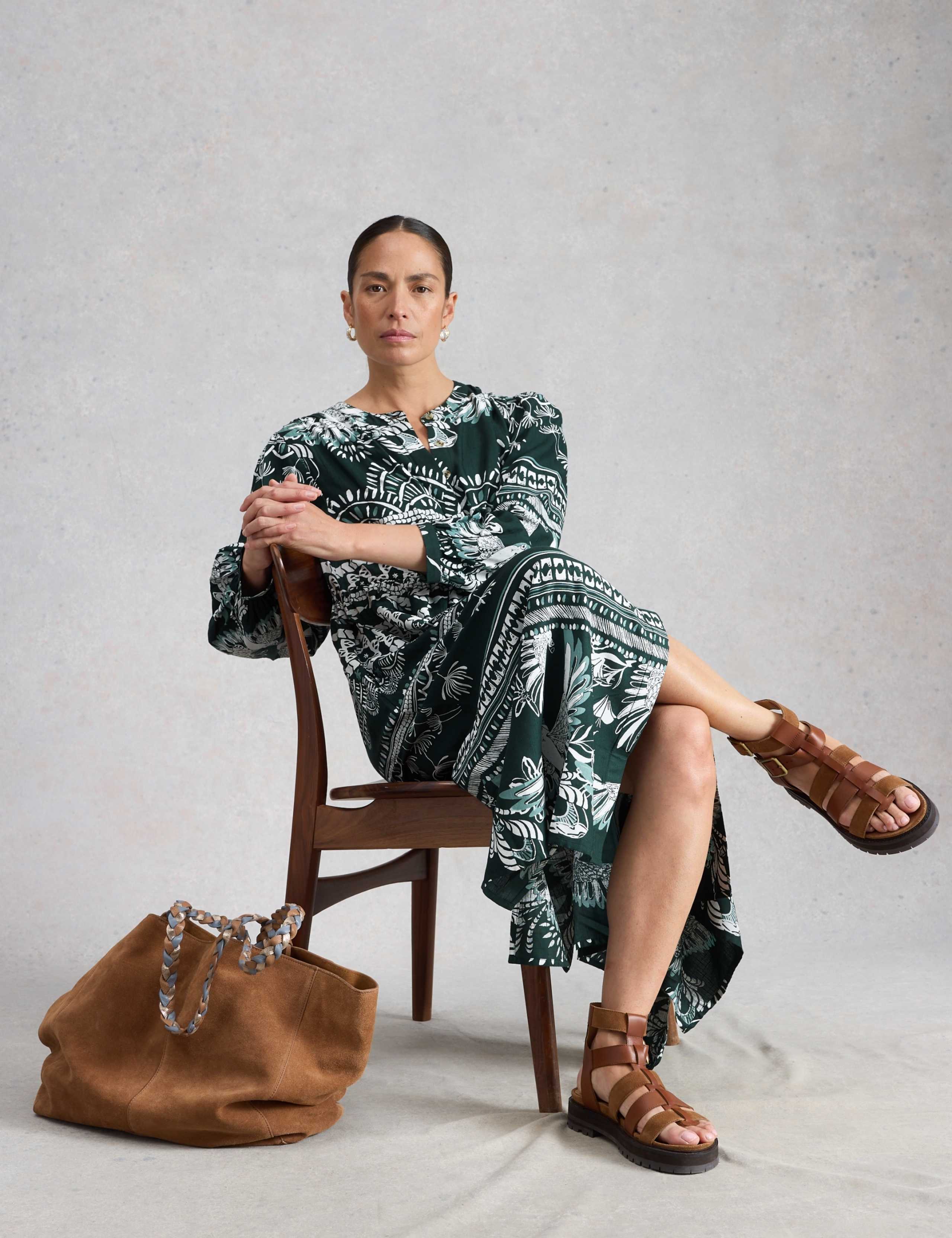 Printed Tie Waist Midi Tea Dress 3 of 6