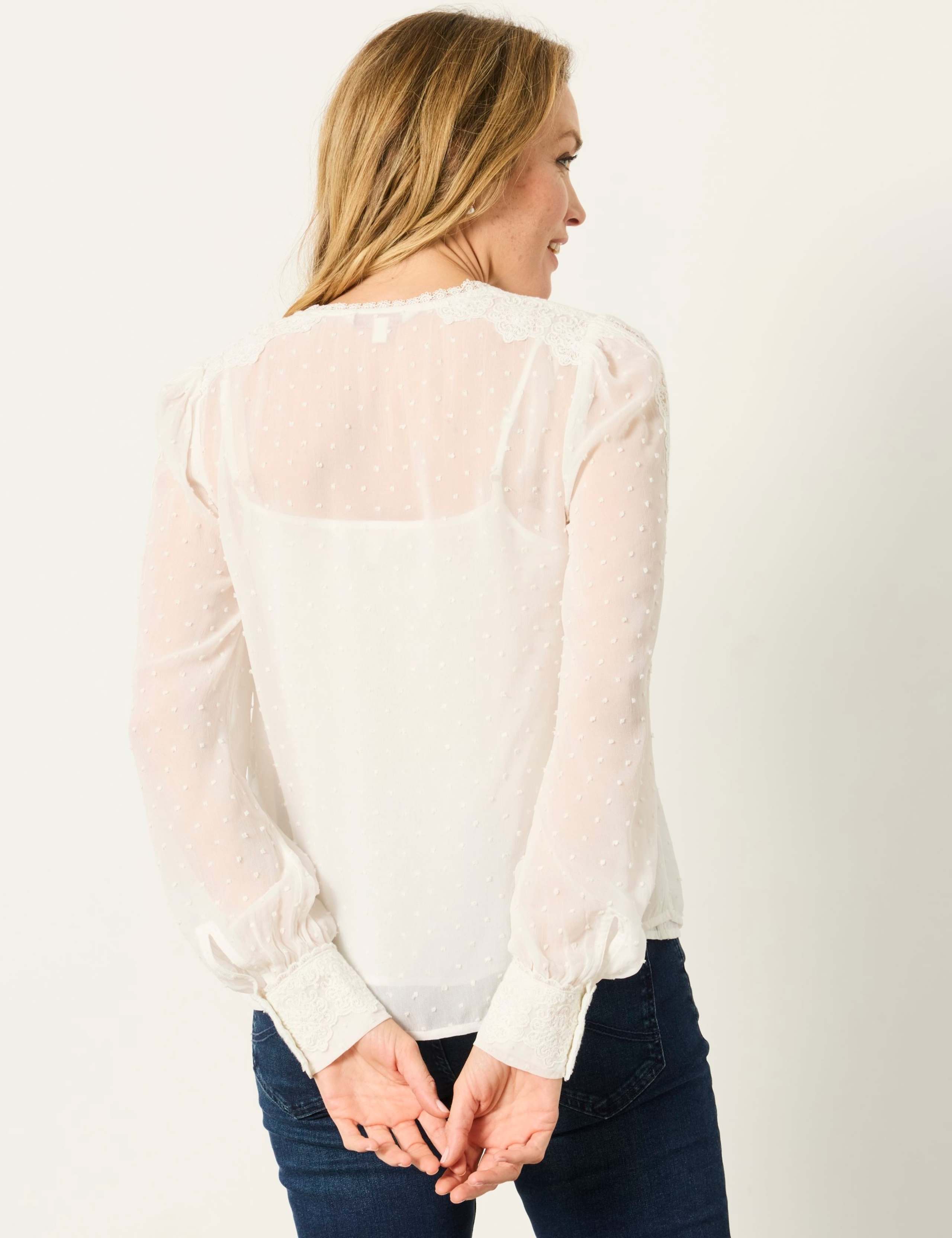 Embroidered Lace Tie Neck Blouse 3 of 6