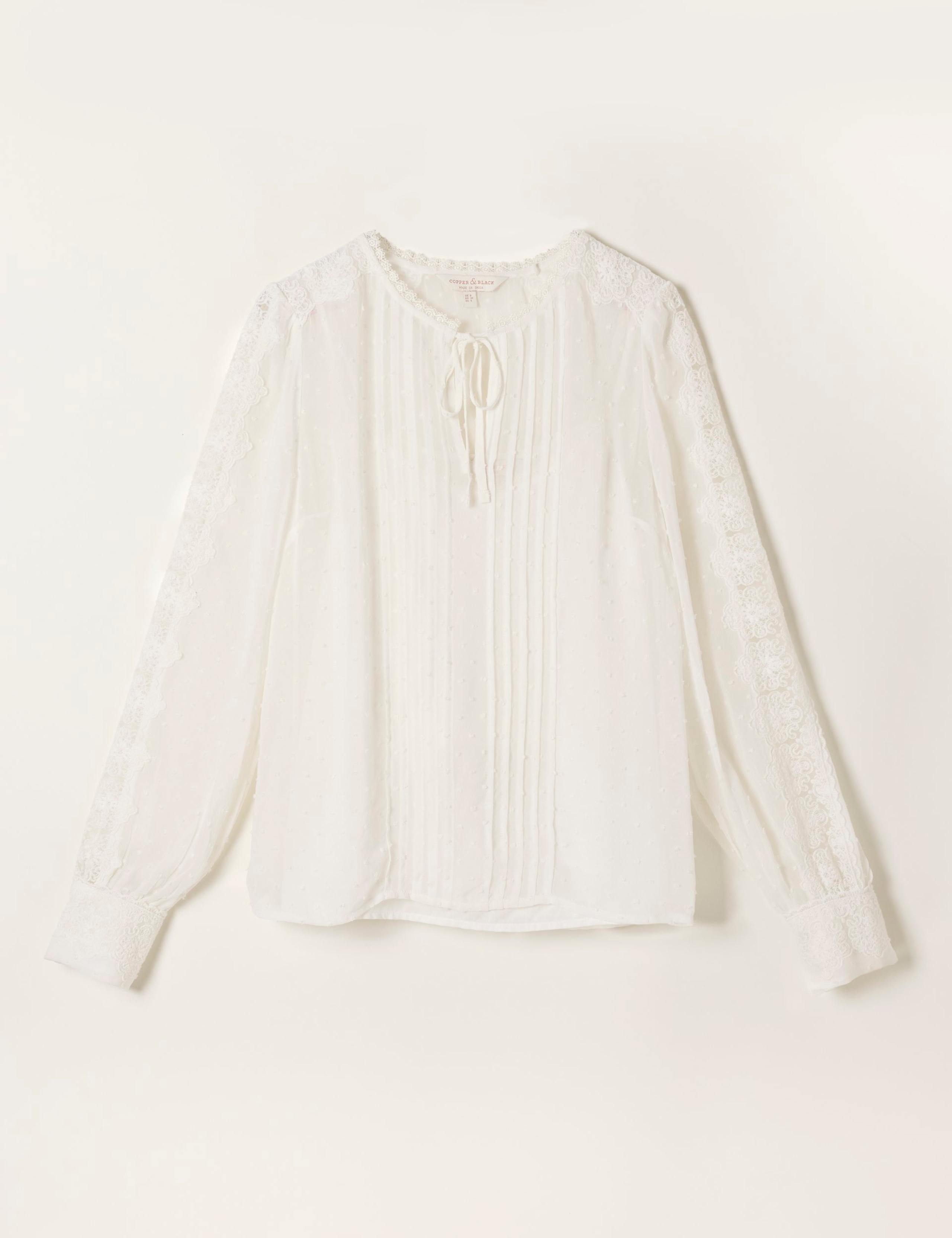 Embroidered Lace Tie Neck Blouse 2 of 6