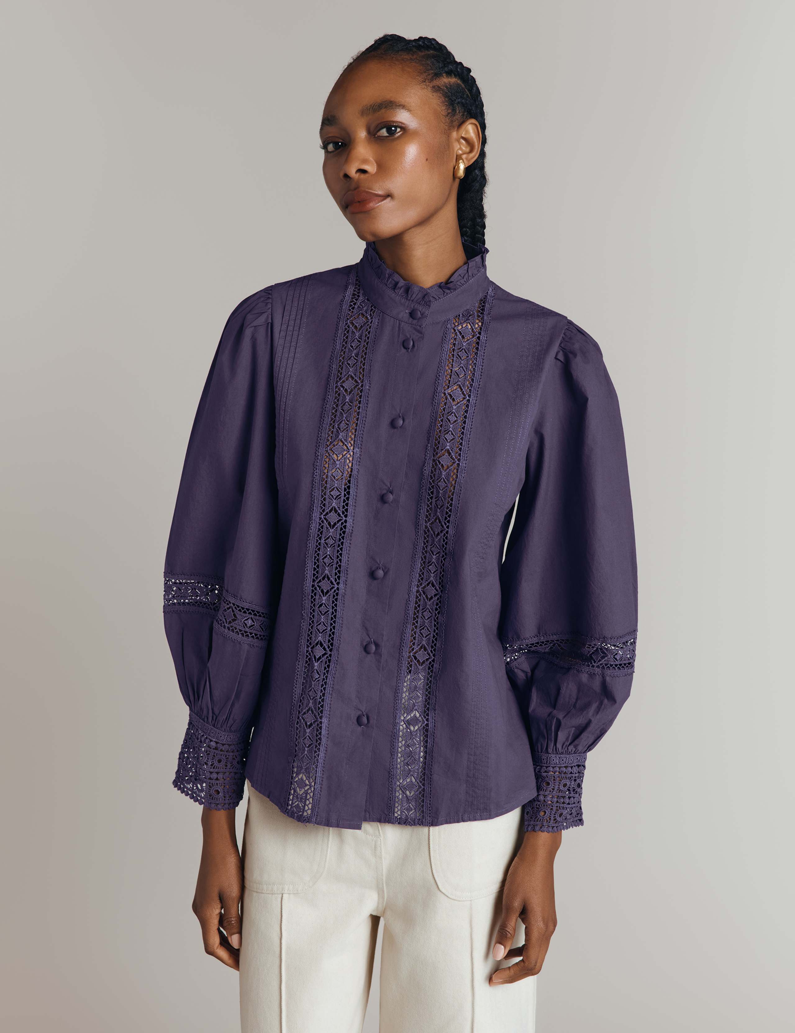 Pure Cotton Lace Insert Blouse 2 of 5