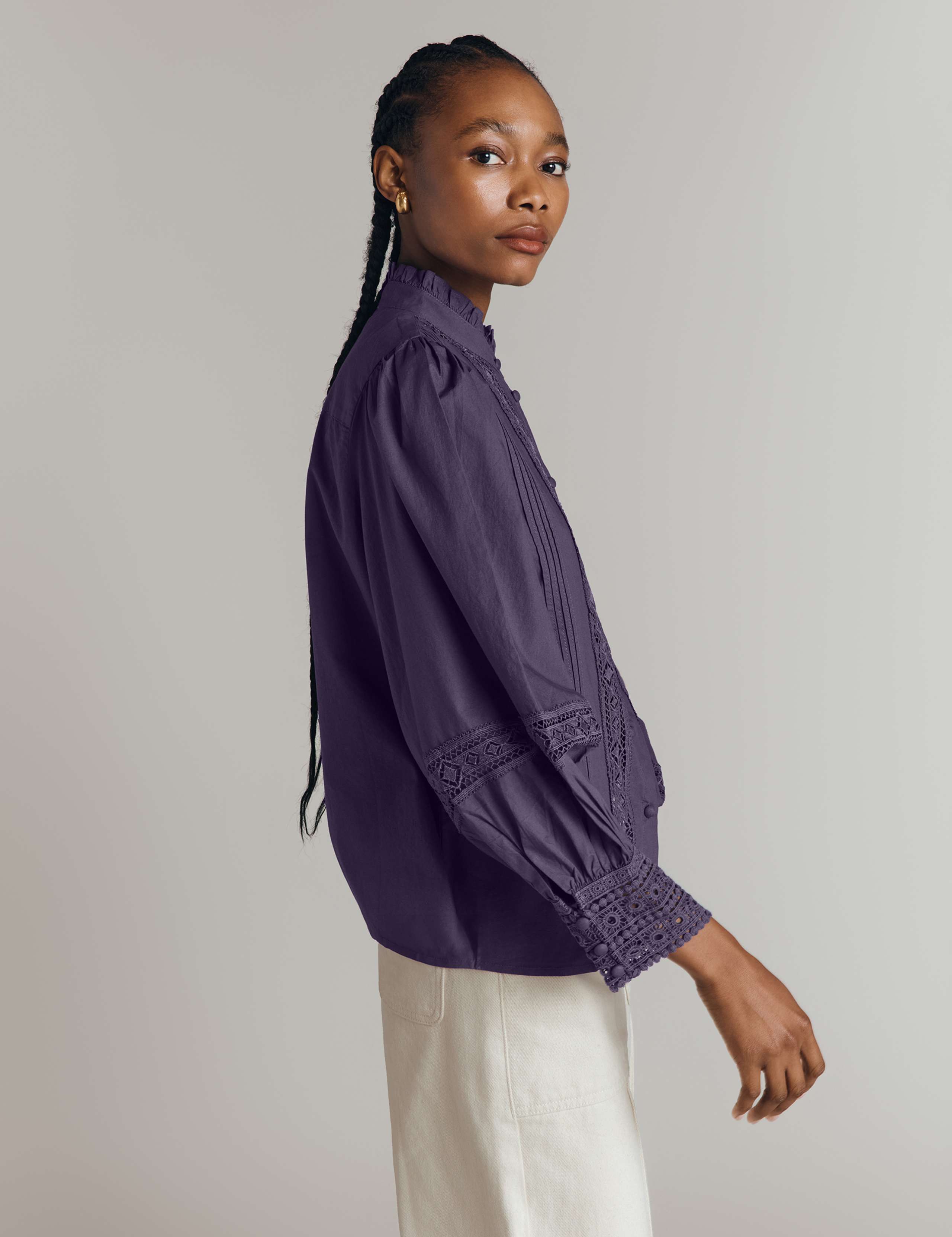 Pure Cotton Lace Insert Blouse 3 of 5