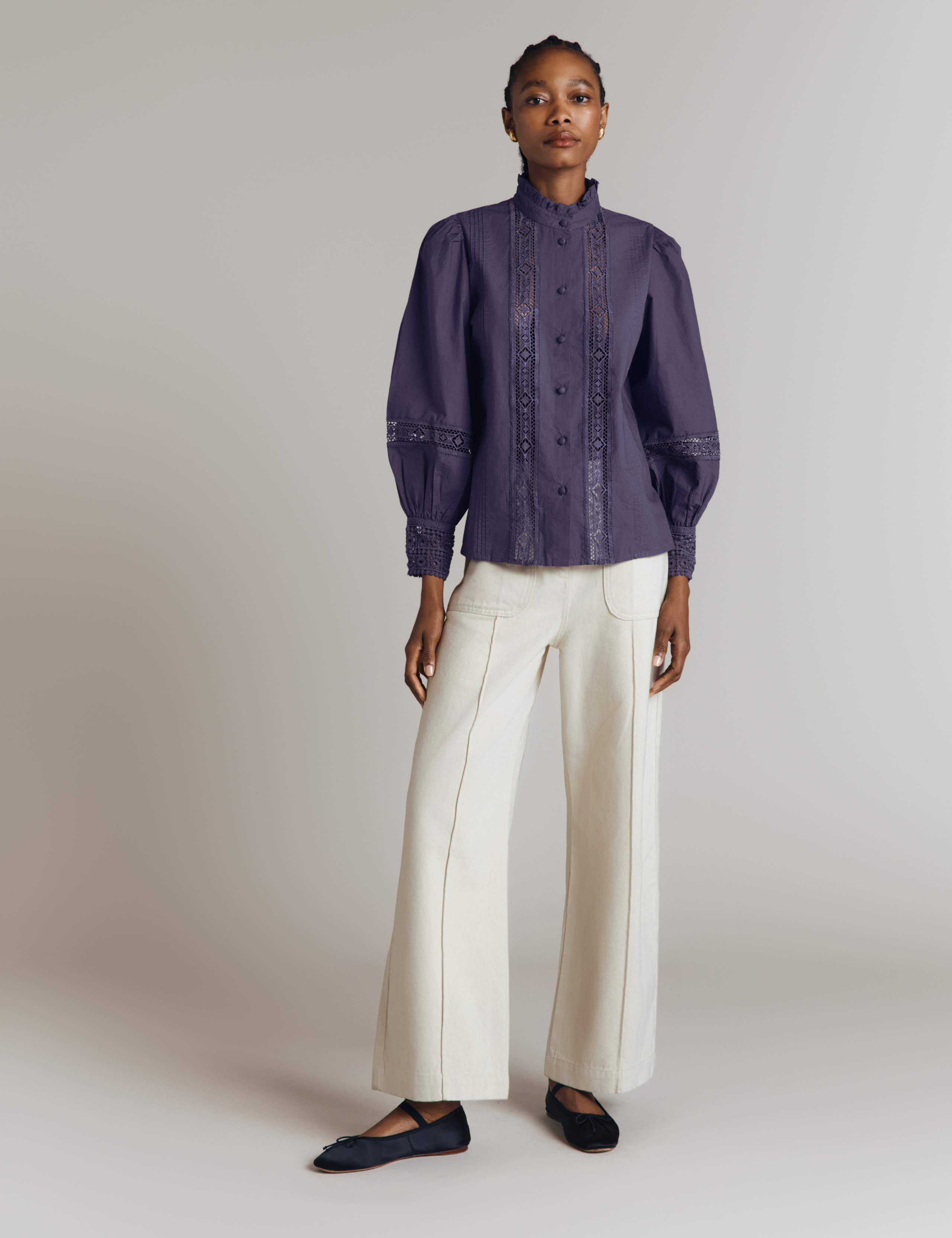 Pure Cotton Lace Insert Blouse 4 of 5