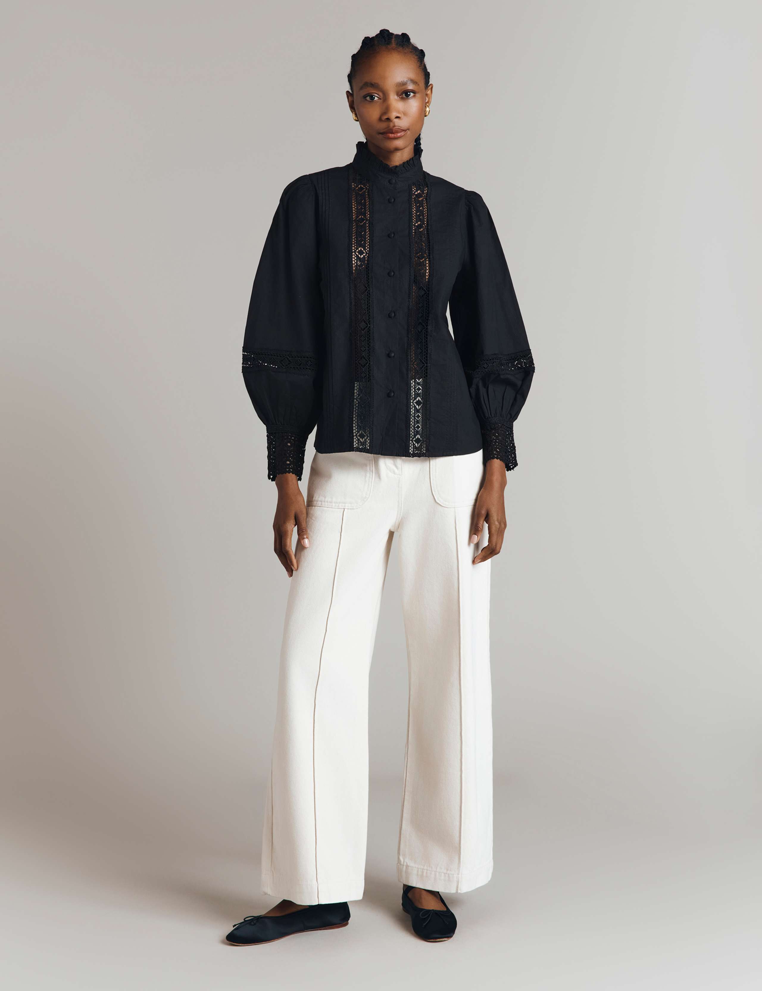 Pure Cotton Lace Insert Blouse 2 of 5