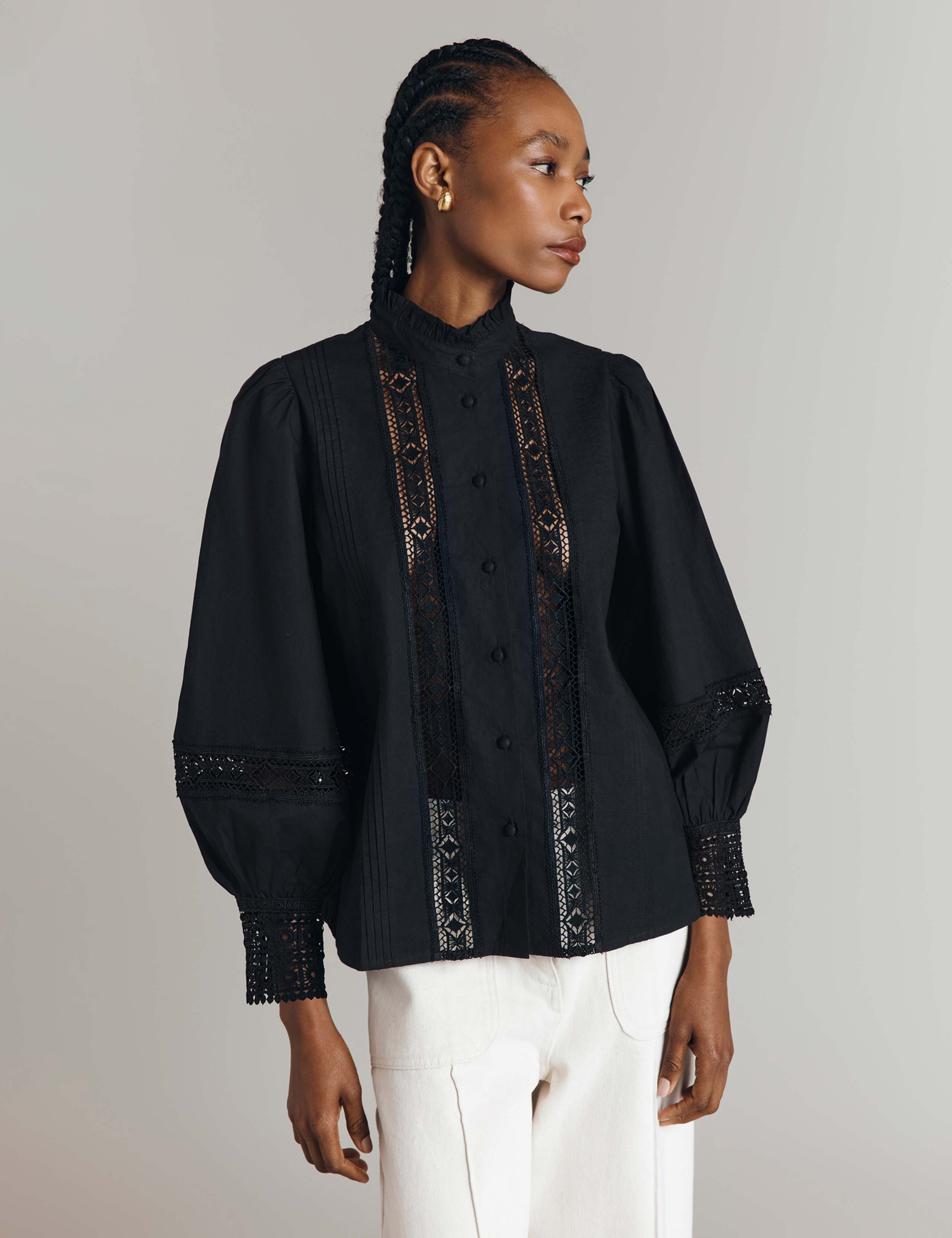 Pure Cotton Lace Insert Blouse 3 of 5