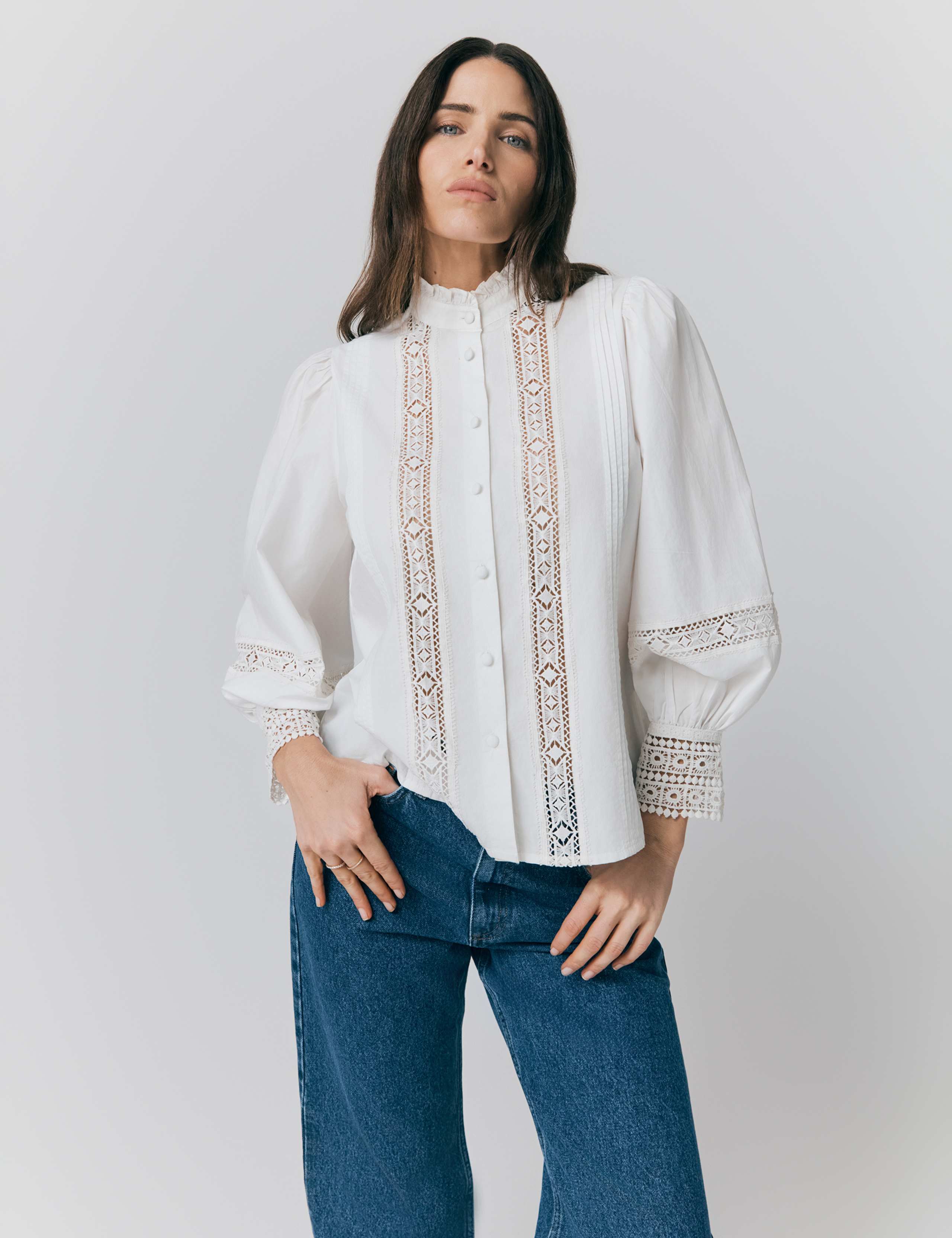 Pure Cotton Lace Insert Blouse 1 of 4