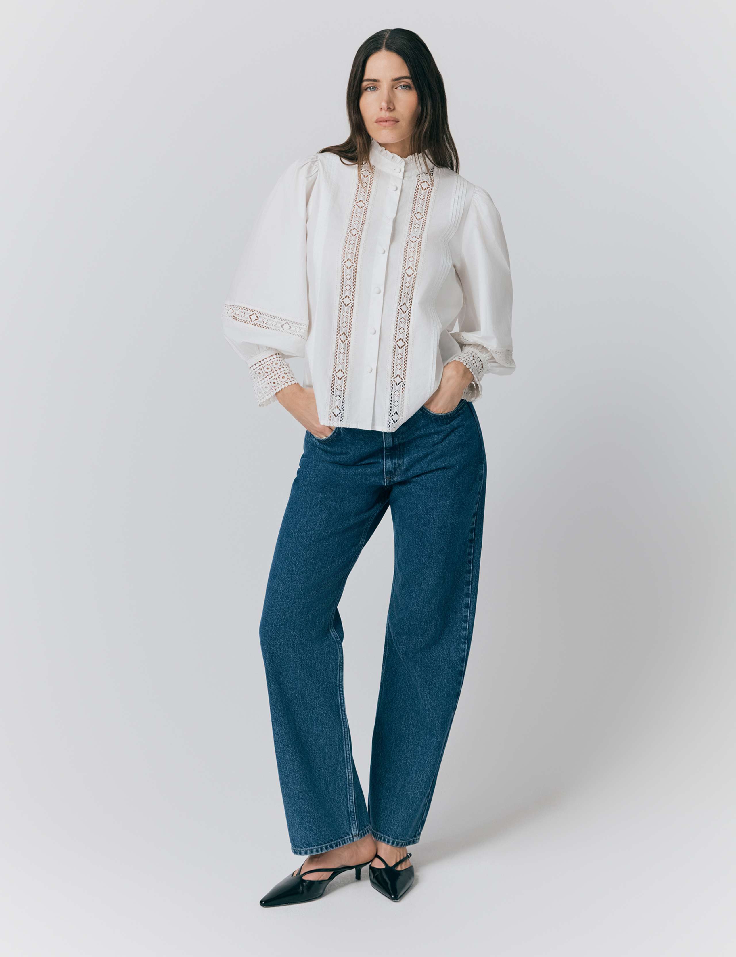 Pure Cotton Lace Insert Blouse 2 of 4