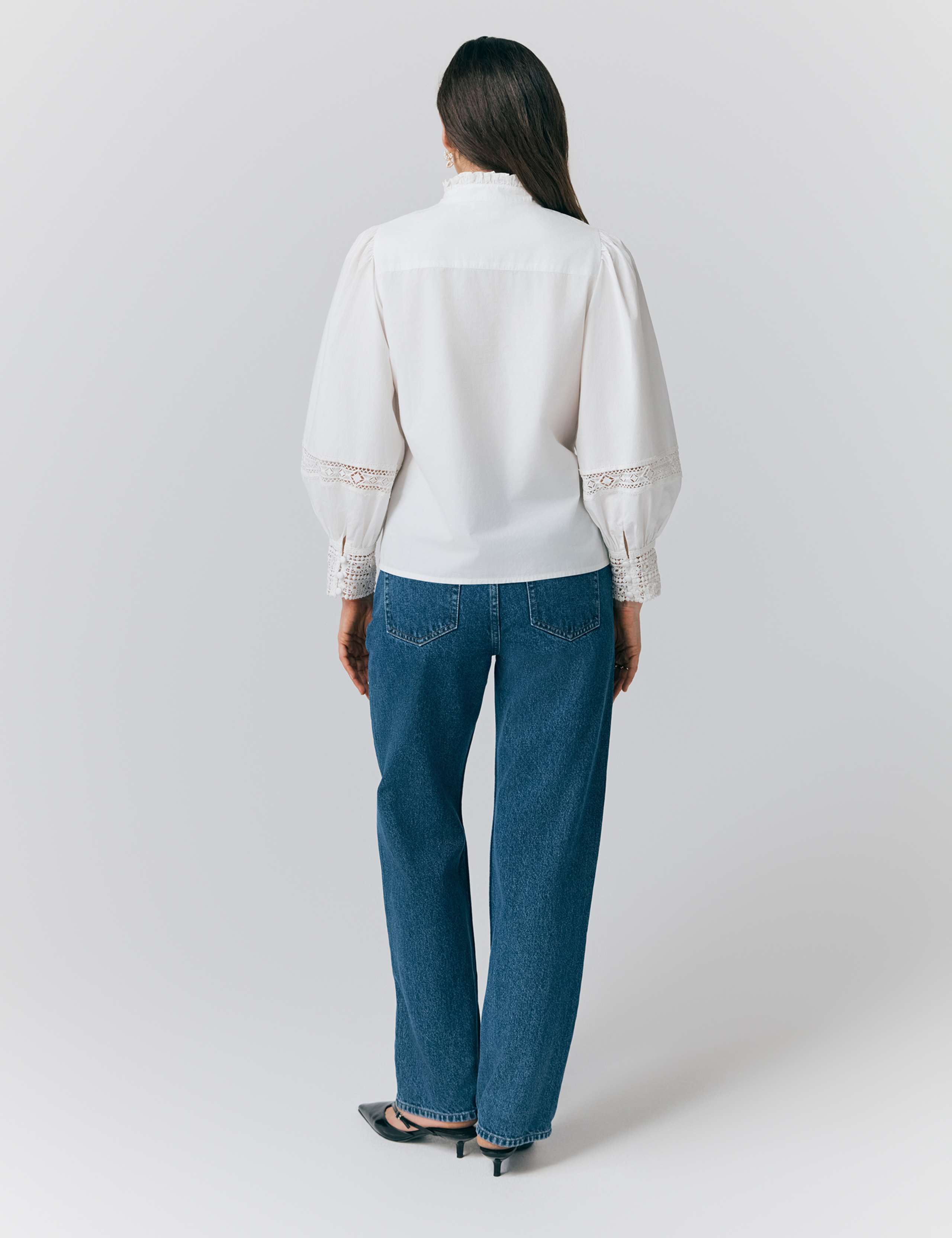 Pure Cotton Lace Insert Blouse 3 of 4