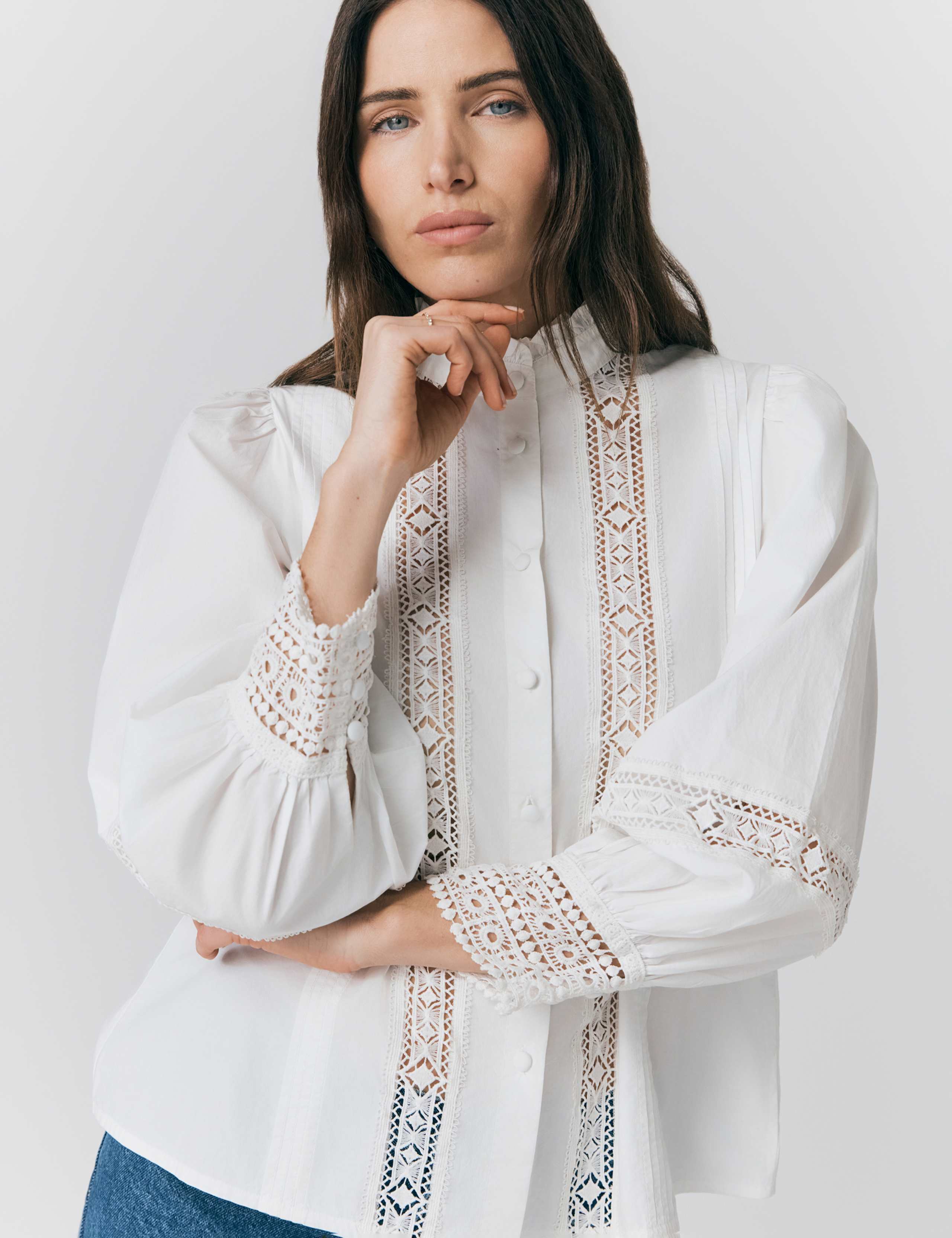 Pure Cotton Lace Insert Blouse 4 of 4