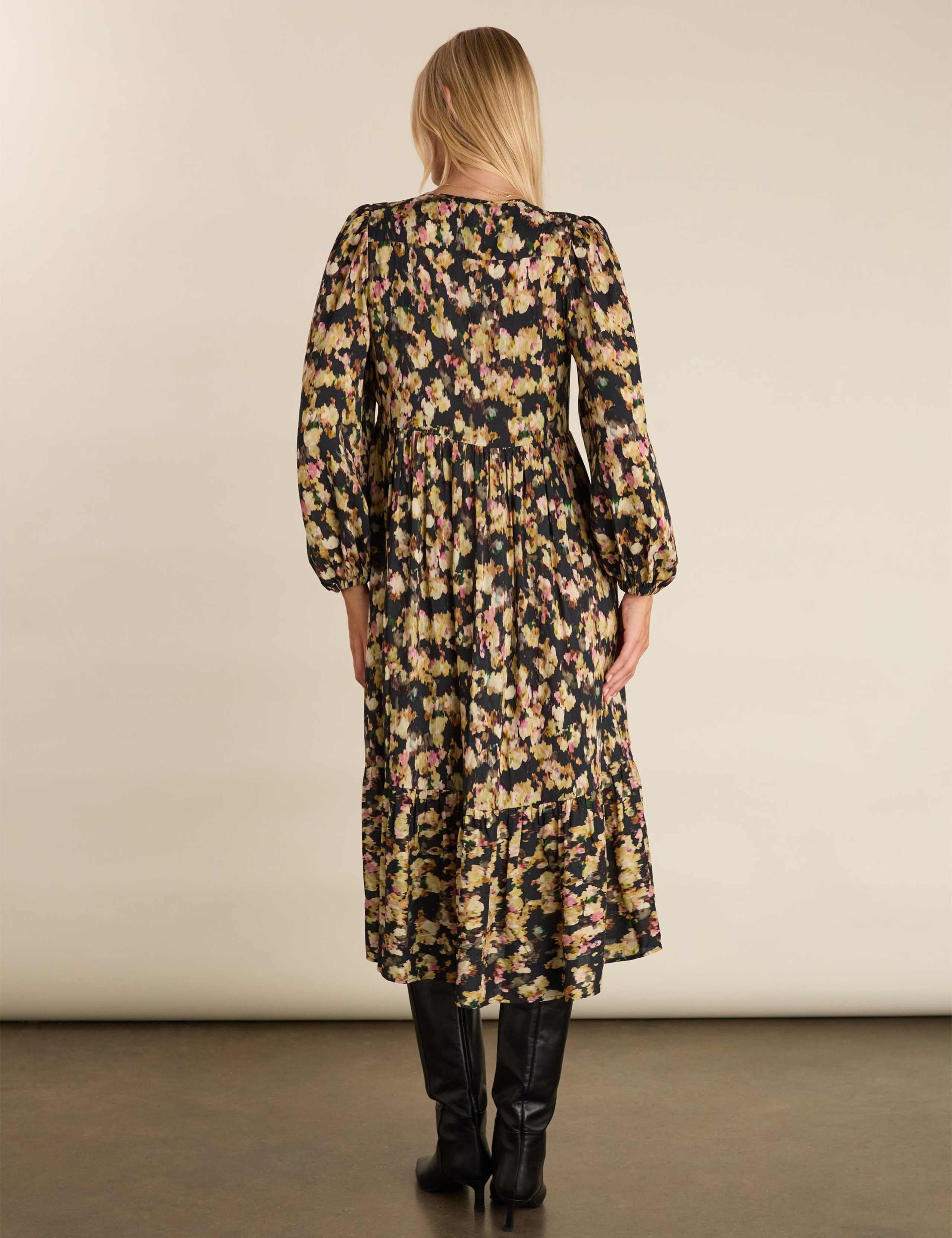 Printed Tie Neck Midi Tiered Dress 3 of 7