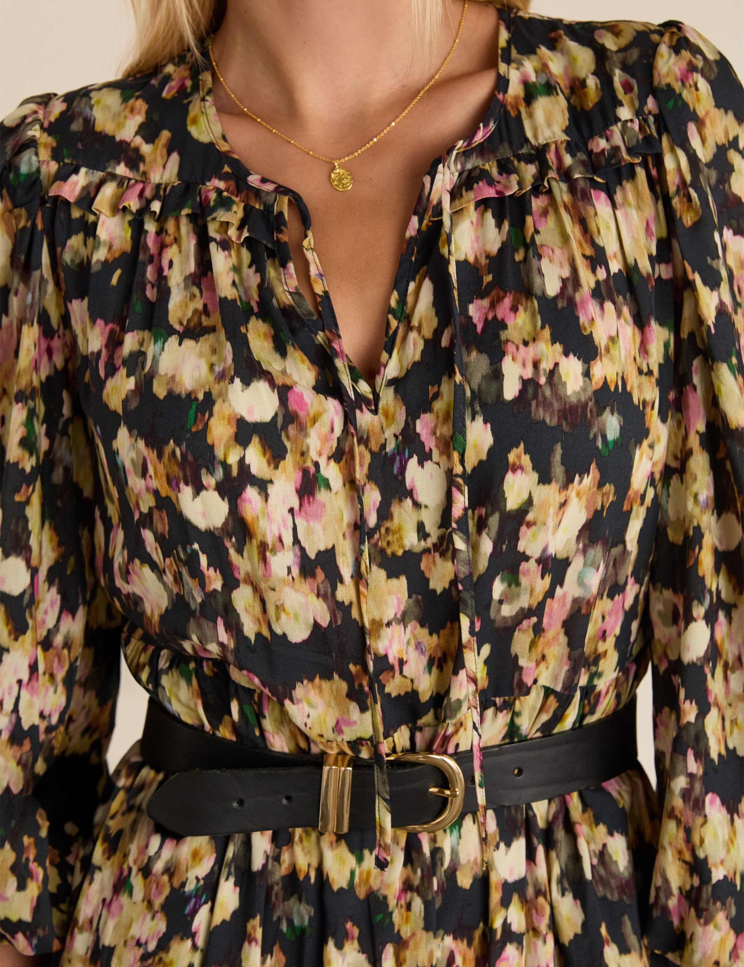 Printed Tie Neck Midi Tiered Dress 4 of 7