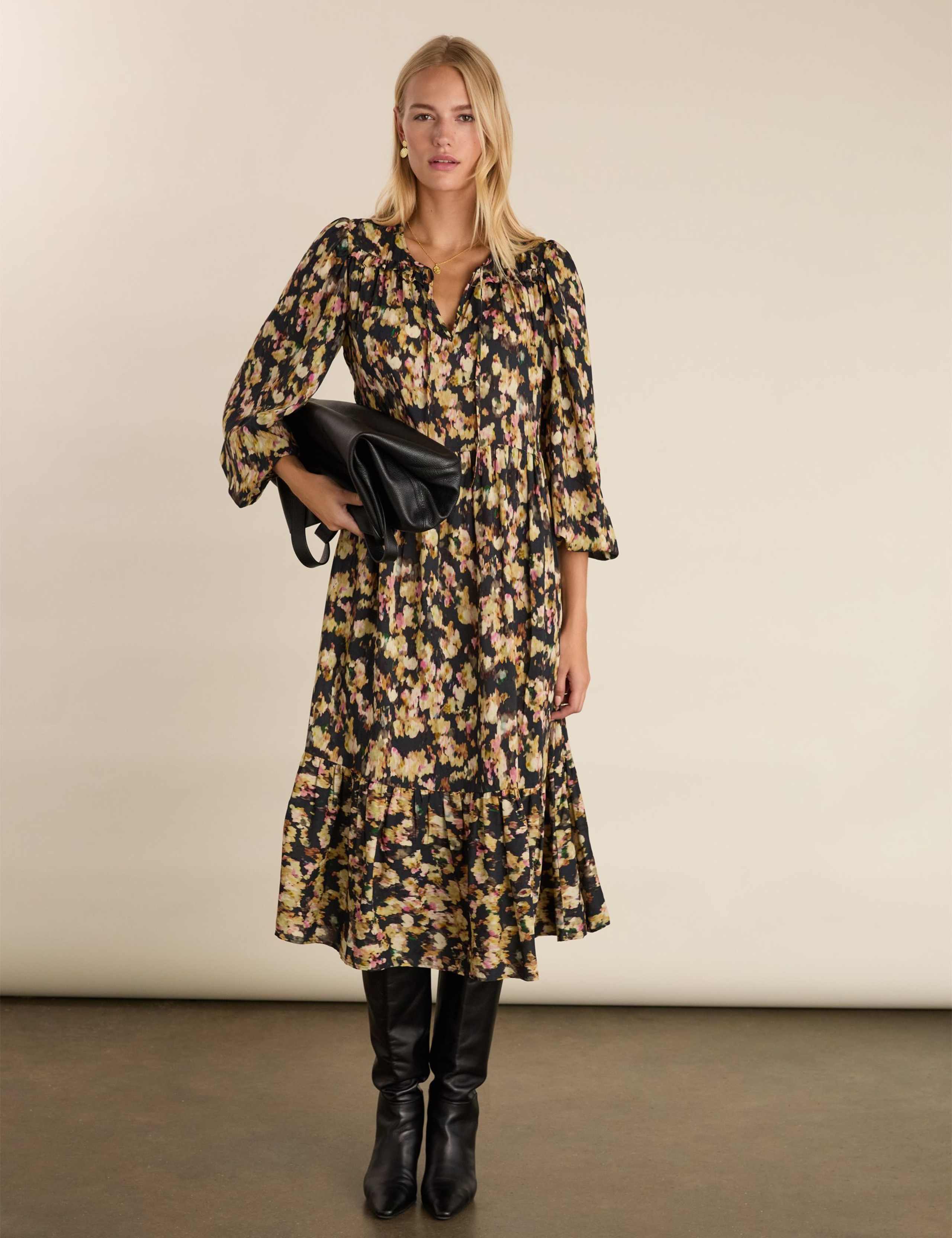 Printed Tie Neck Midi Tiered Dress 5 of 7