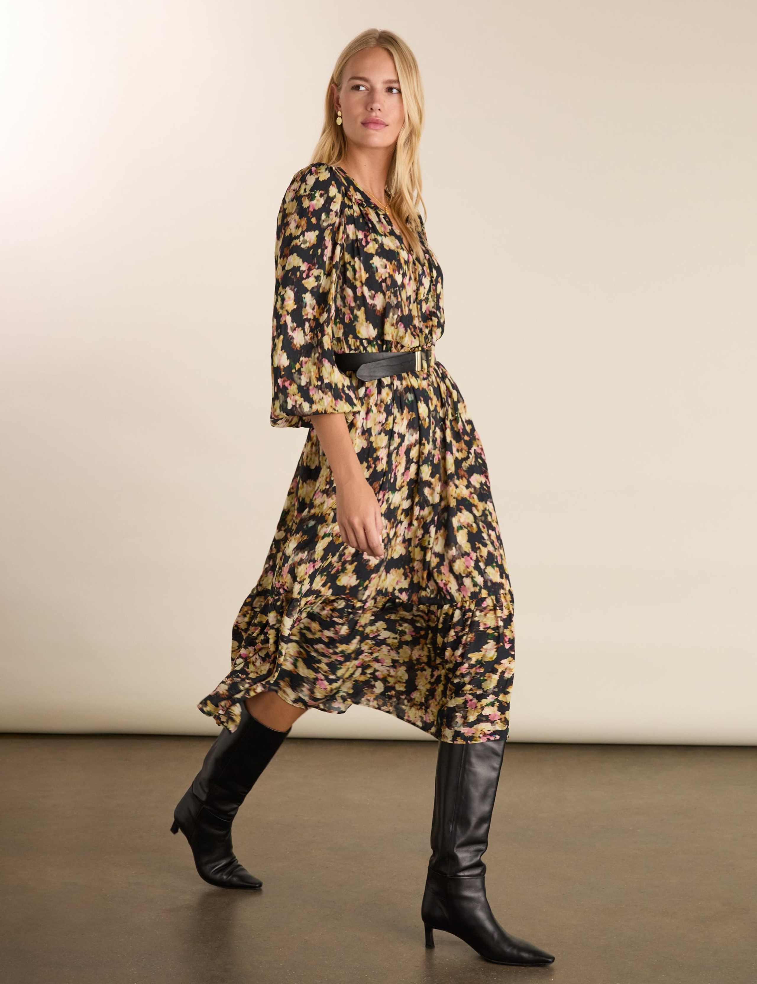 Printed Tie Neck Midi Tiered Dress 7 of 7