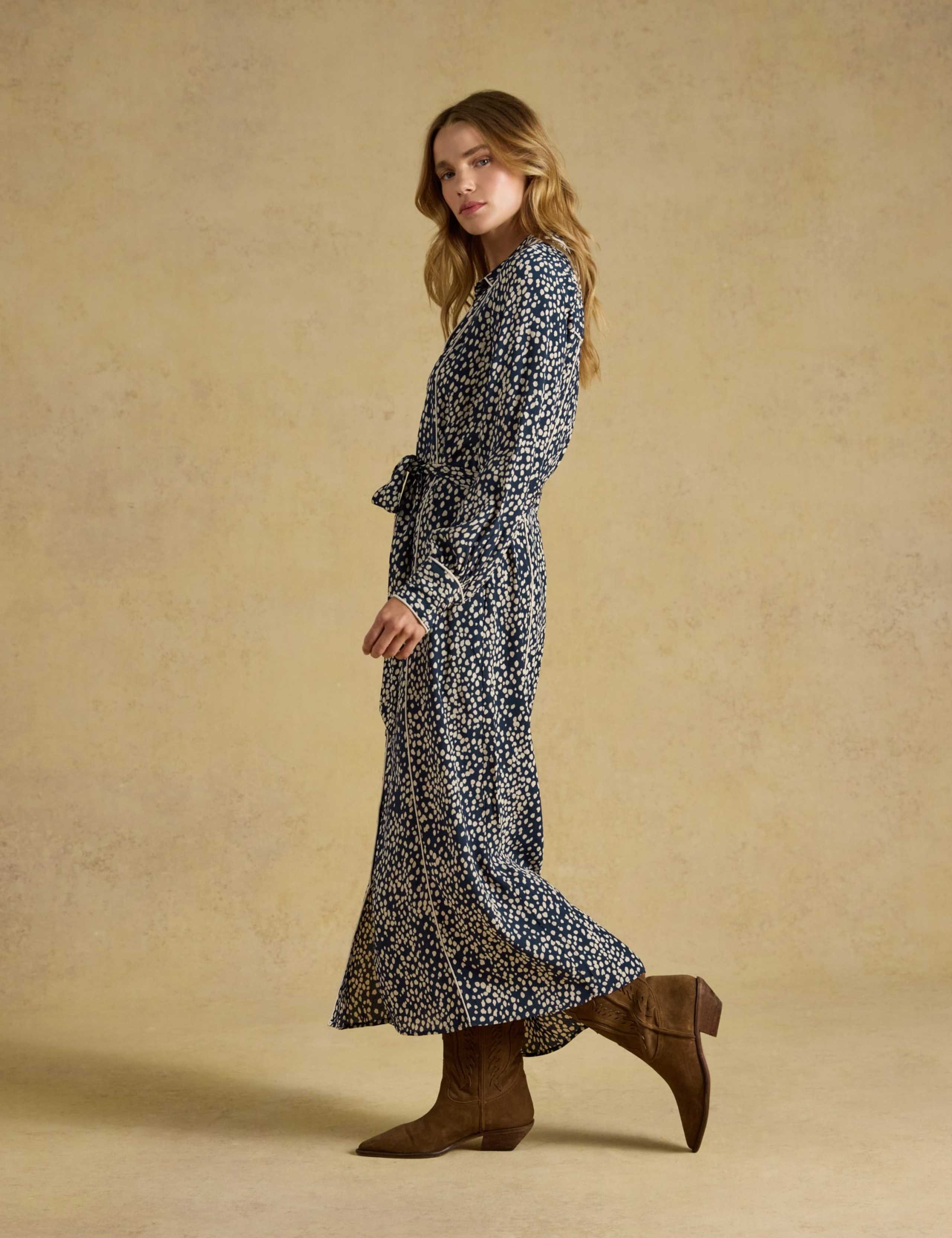 Polka Dot Collared Midi Shirt Dress 2 of 7