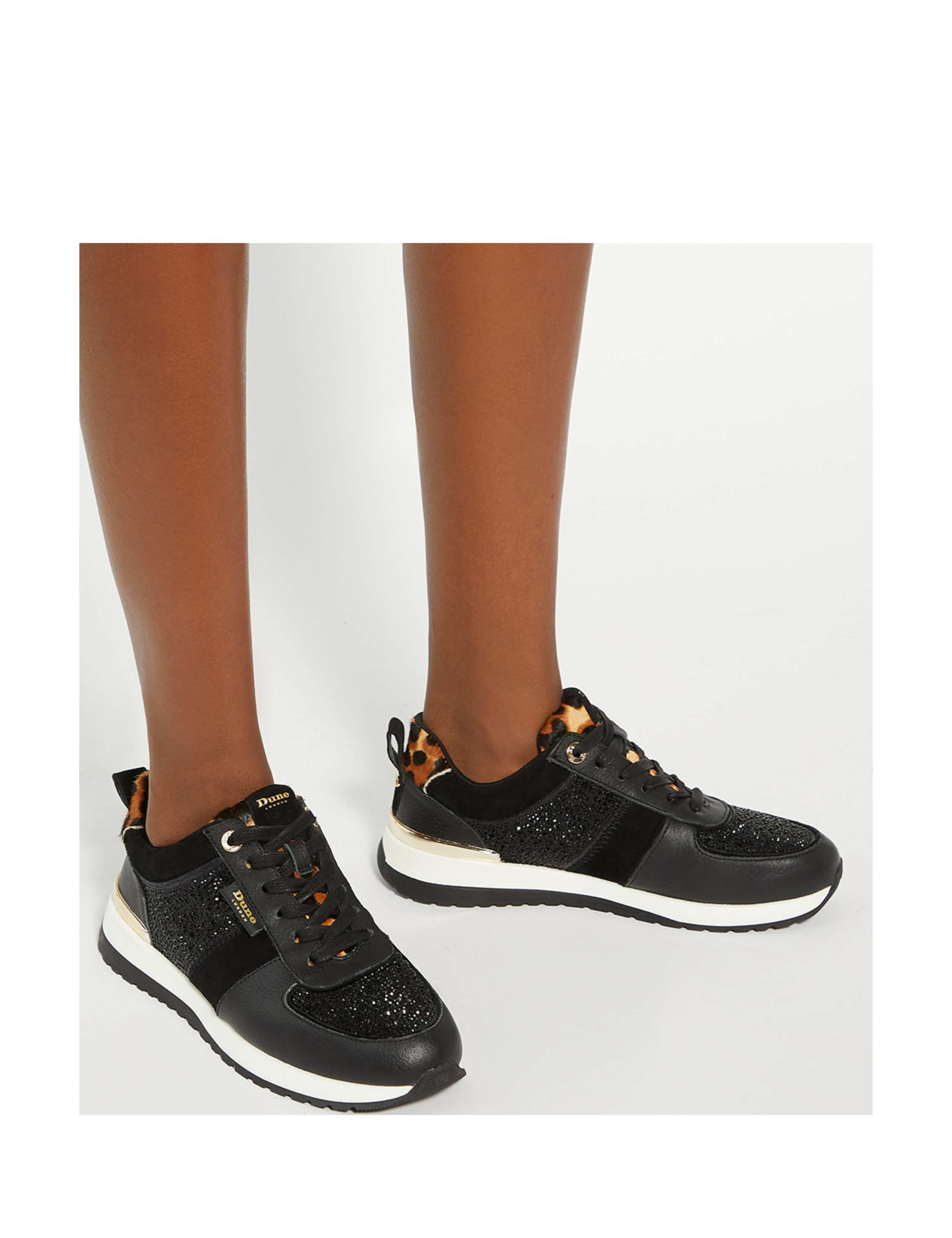 Leather Leopard Print Lace Up Trainers 2 of 6