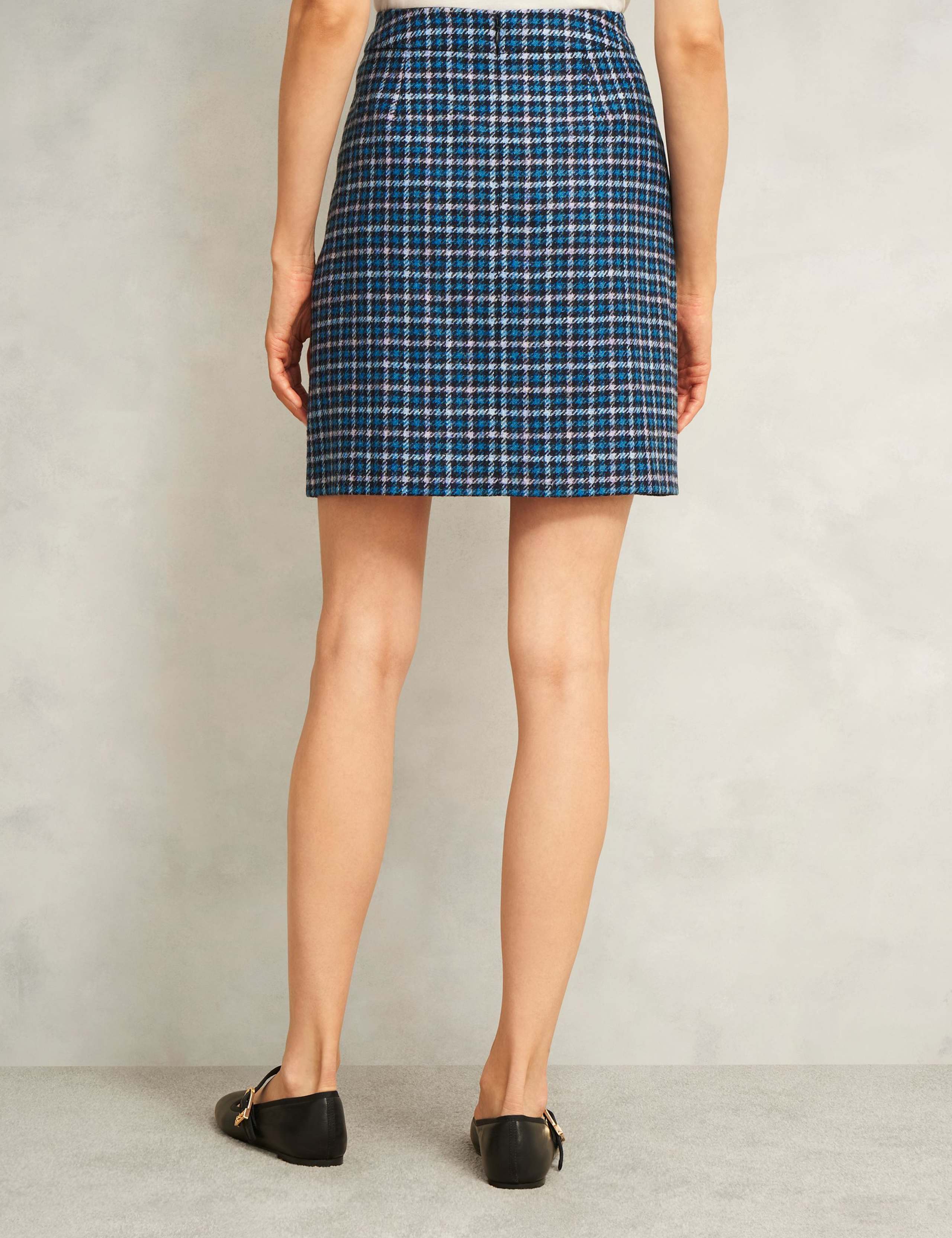 Pure Wool Checked Pleat Front Mini A-Line Skirt 3 of 6