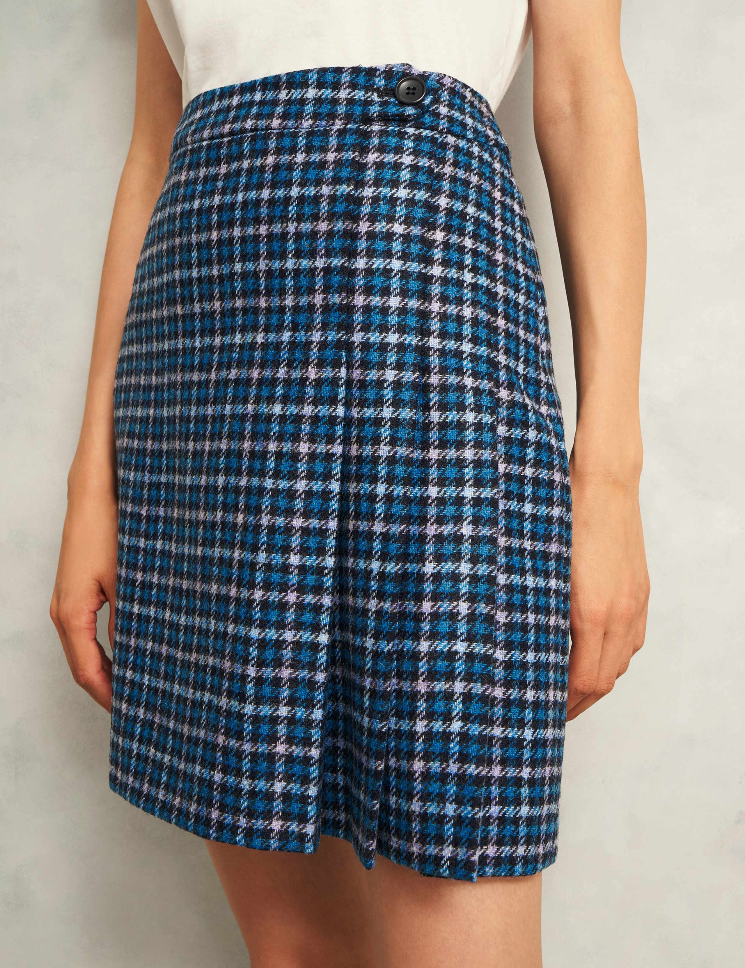 Pure Wool Checked Pleat Front Mini A-Line Skirt 4 of 6