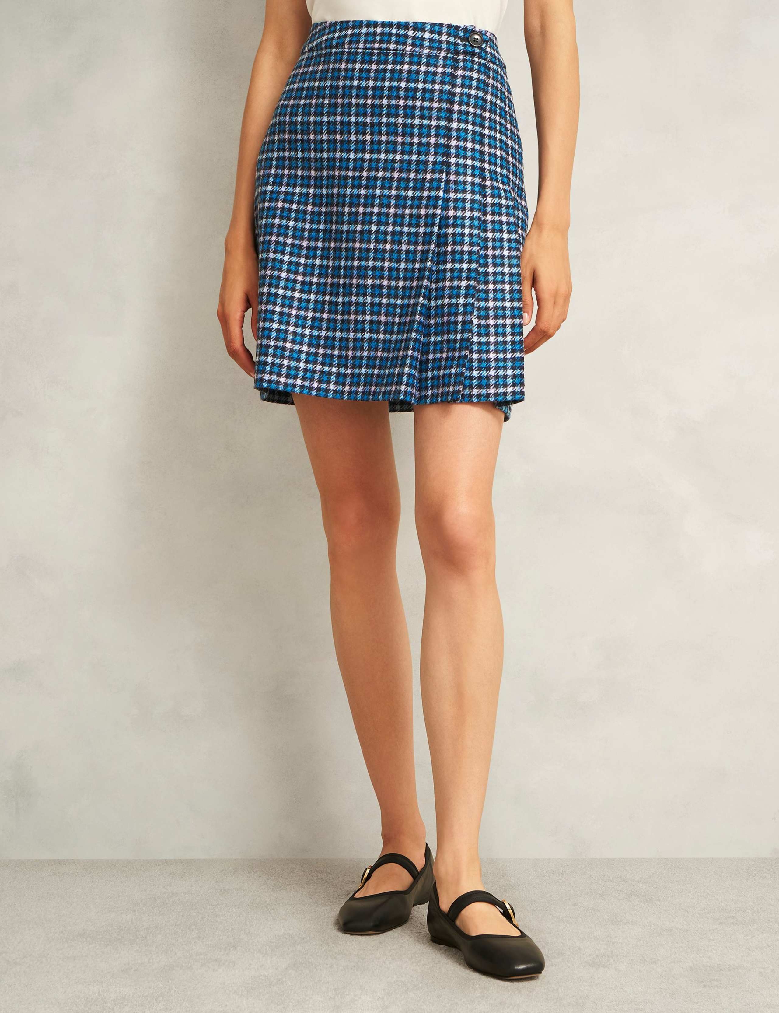 Pure Wool Checked Pleat Front Mini A-Line Skirt 6 of 6