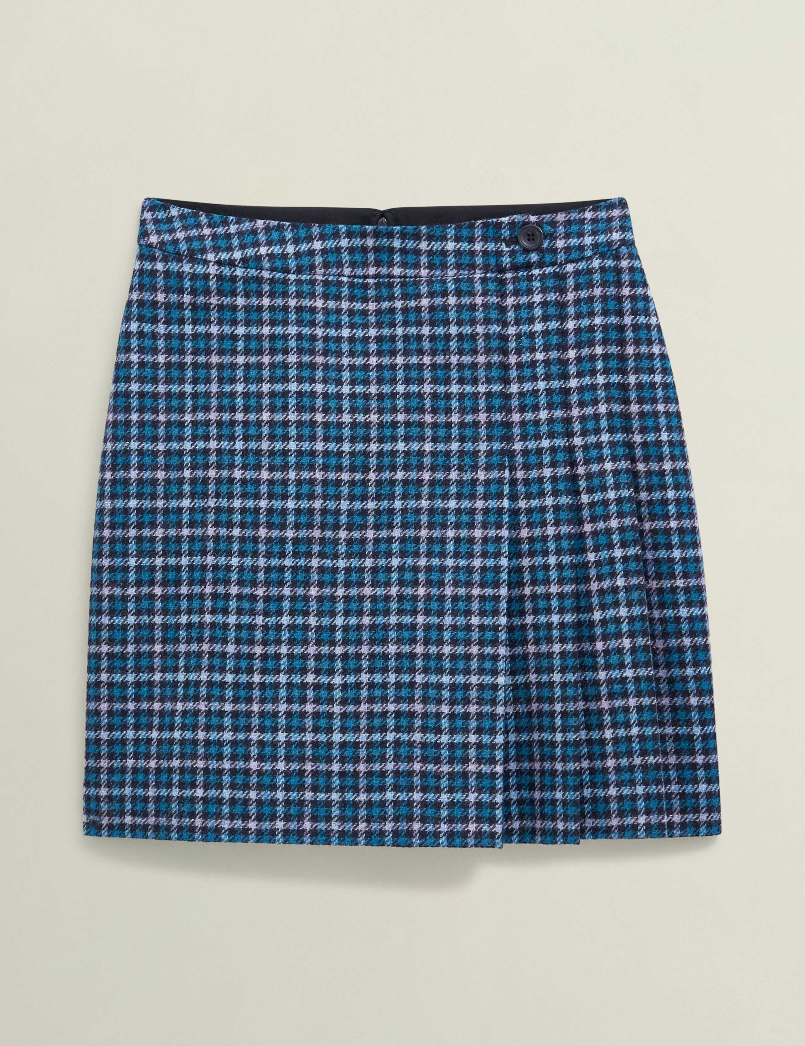 Pure Wool Checked Pleat Front Mini A-Line Skirt 2 of 6