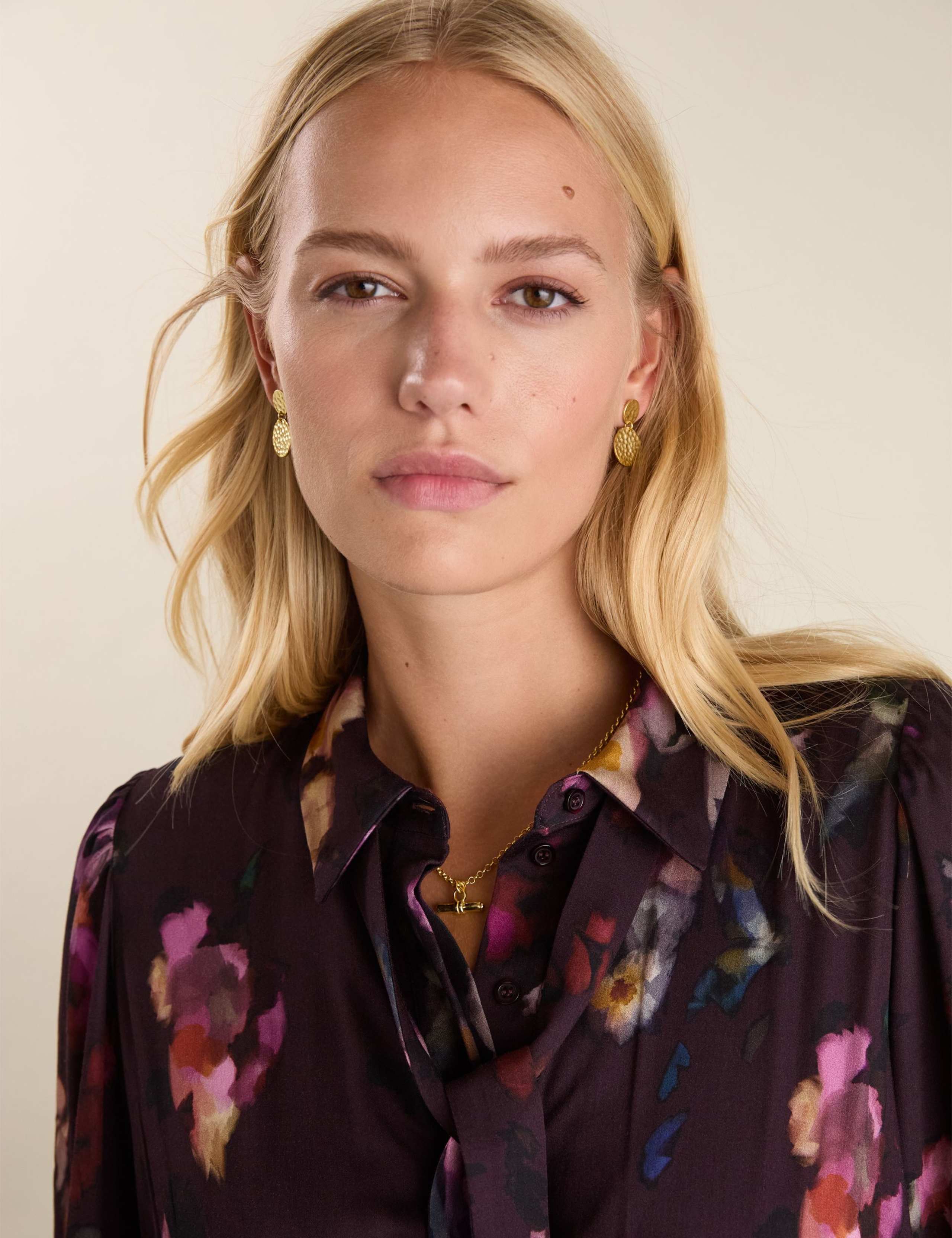 Satin Floral Tie Neck Midi Skater Dress 4 of 6