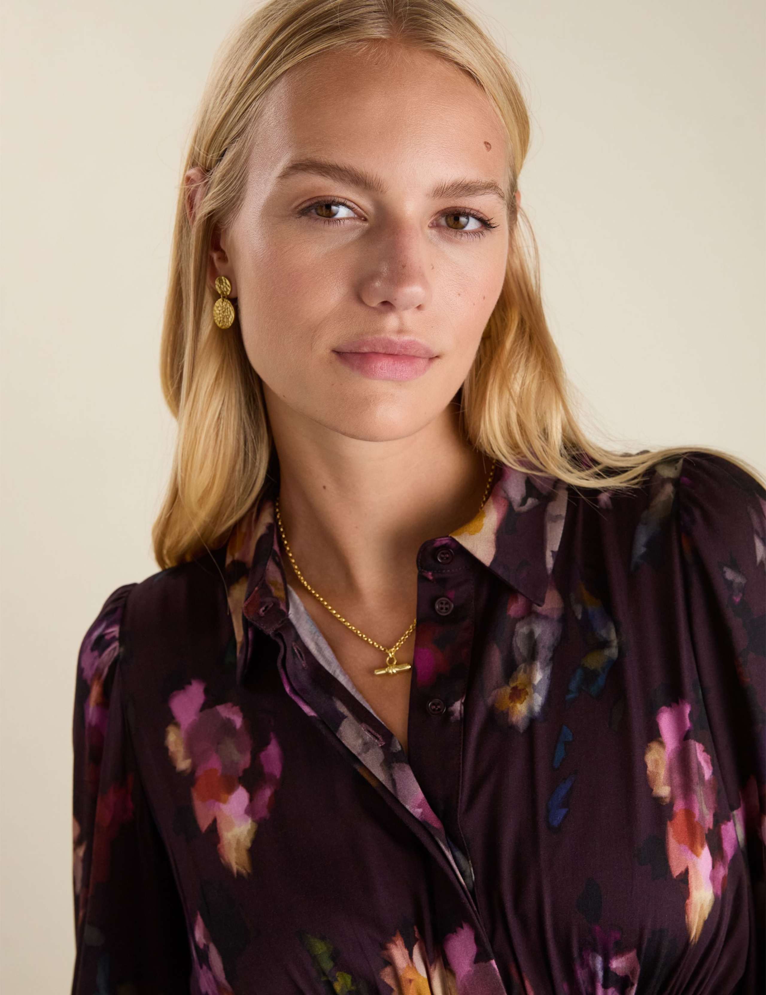 Satin Floral Tie Neck Midi Skater Dress 5 of 6