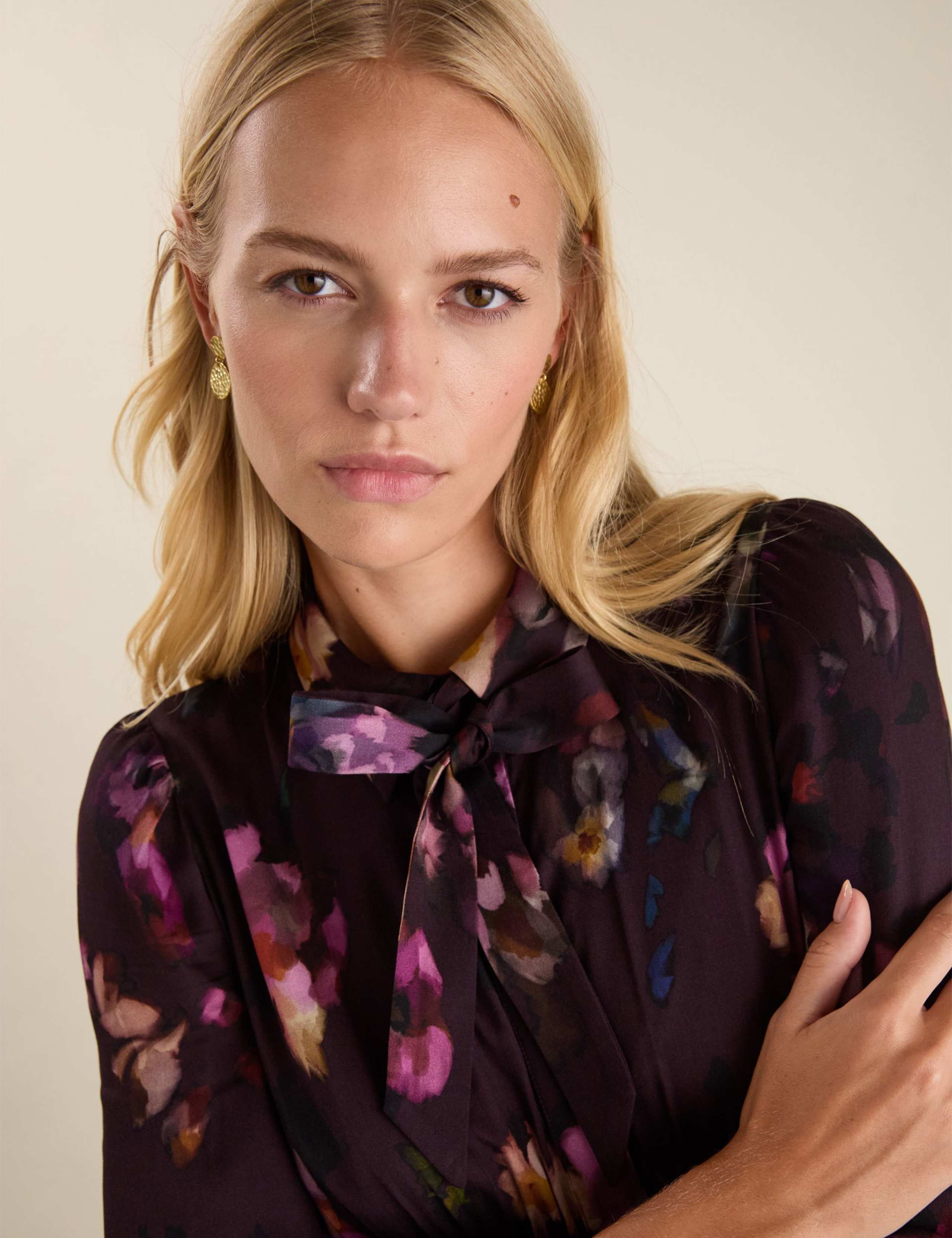 Satin Floral Tie Neck Midi Skater Dress 6 of 6