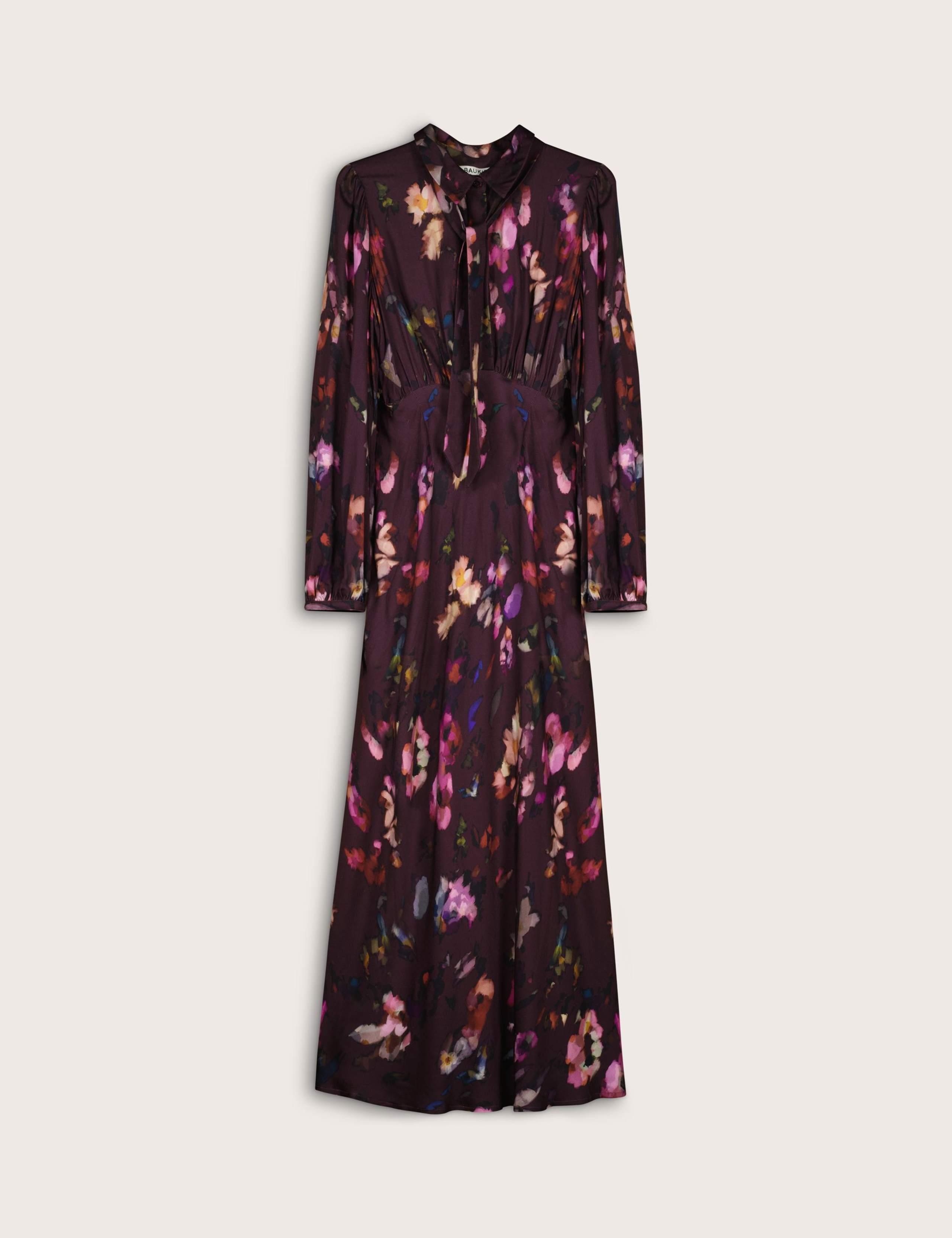 Satin Floral Tie Neck Midi Skater Dress 2 of 6