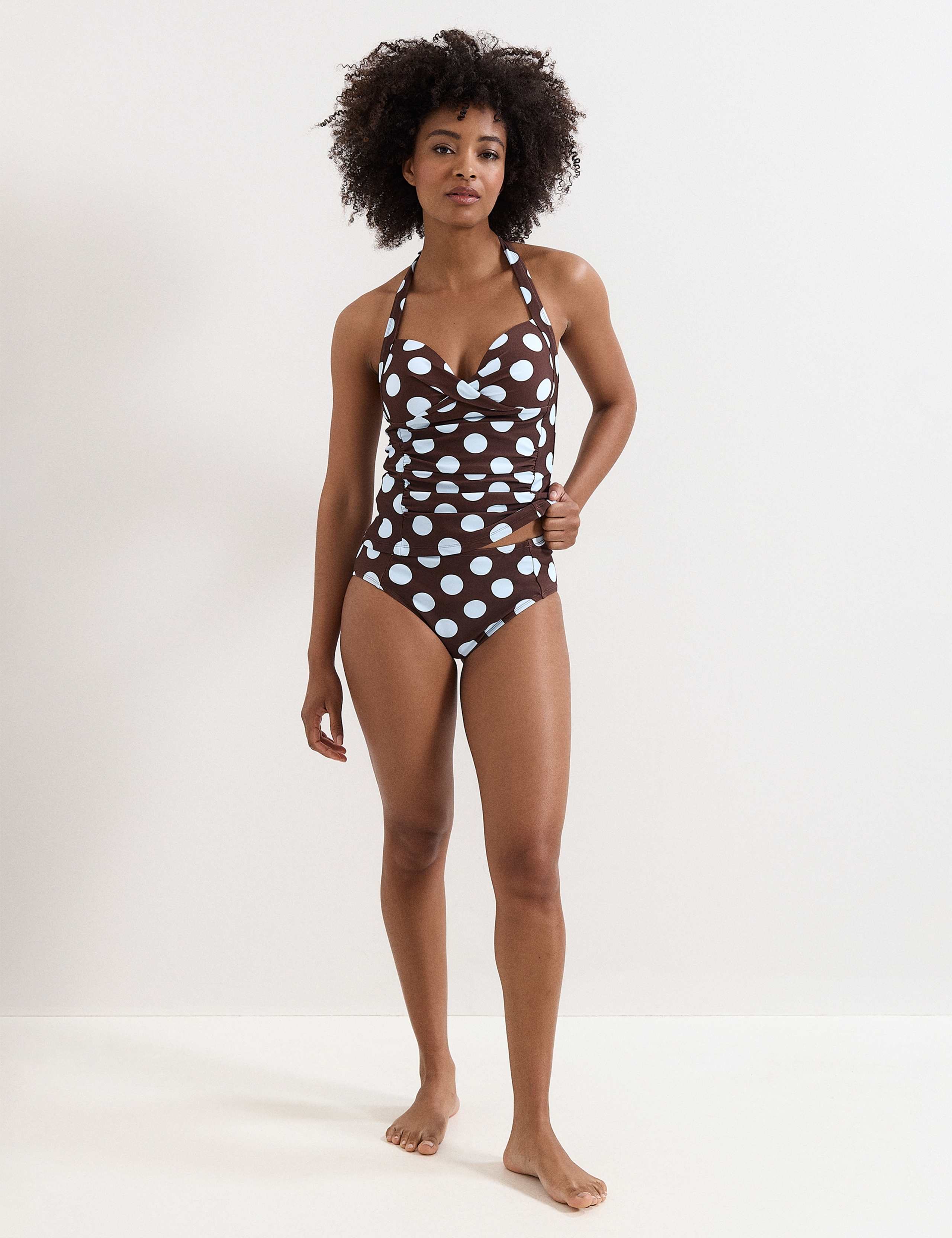 Polka Dot Ruched Halterneck Tankini Top 3 of 8