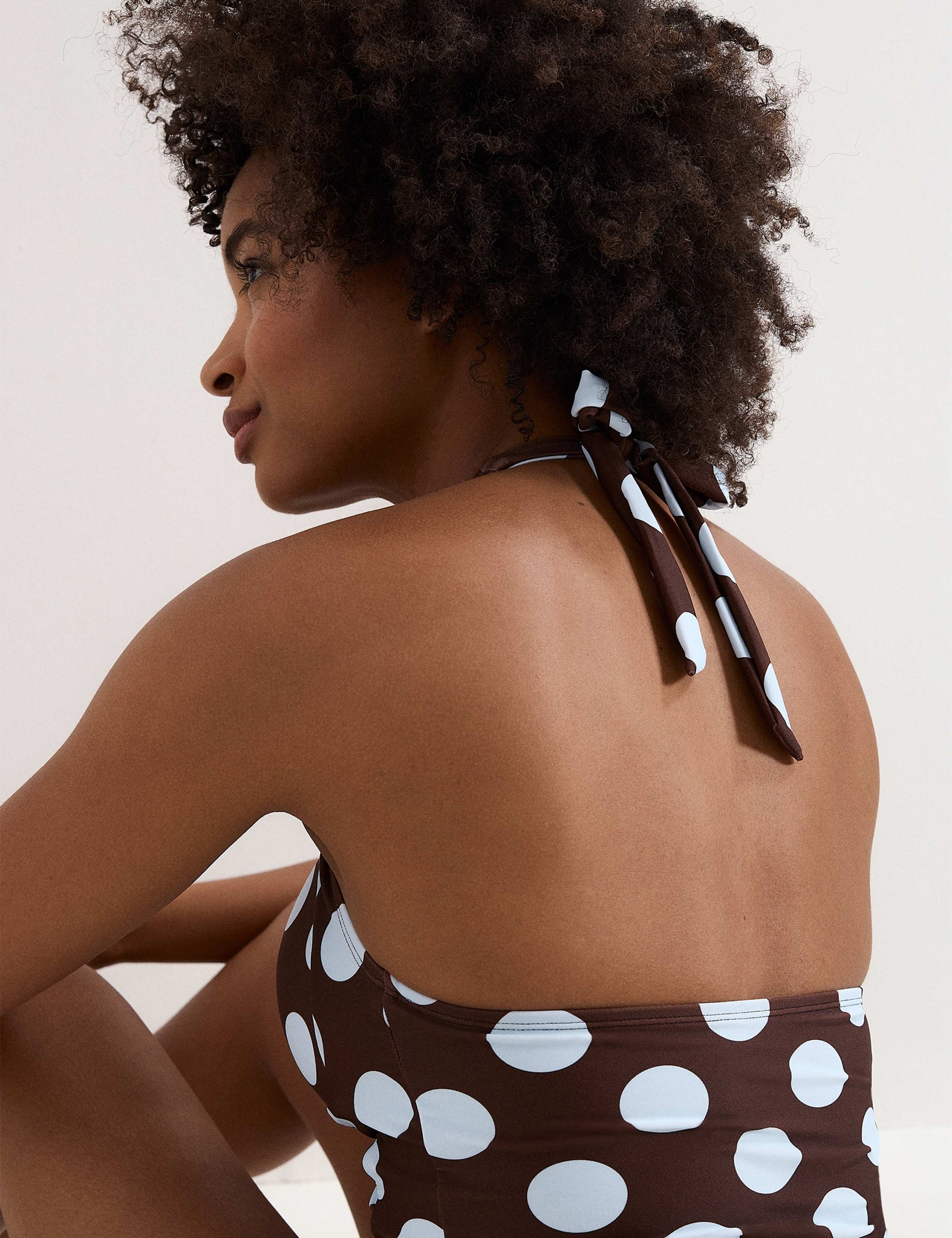 Polka Dot Ruched Halterneck Tankini Top 7 of 8