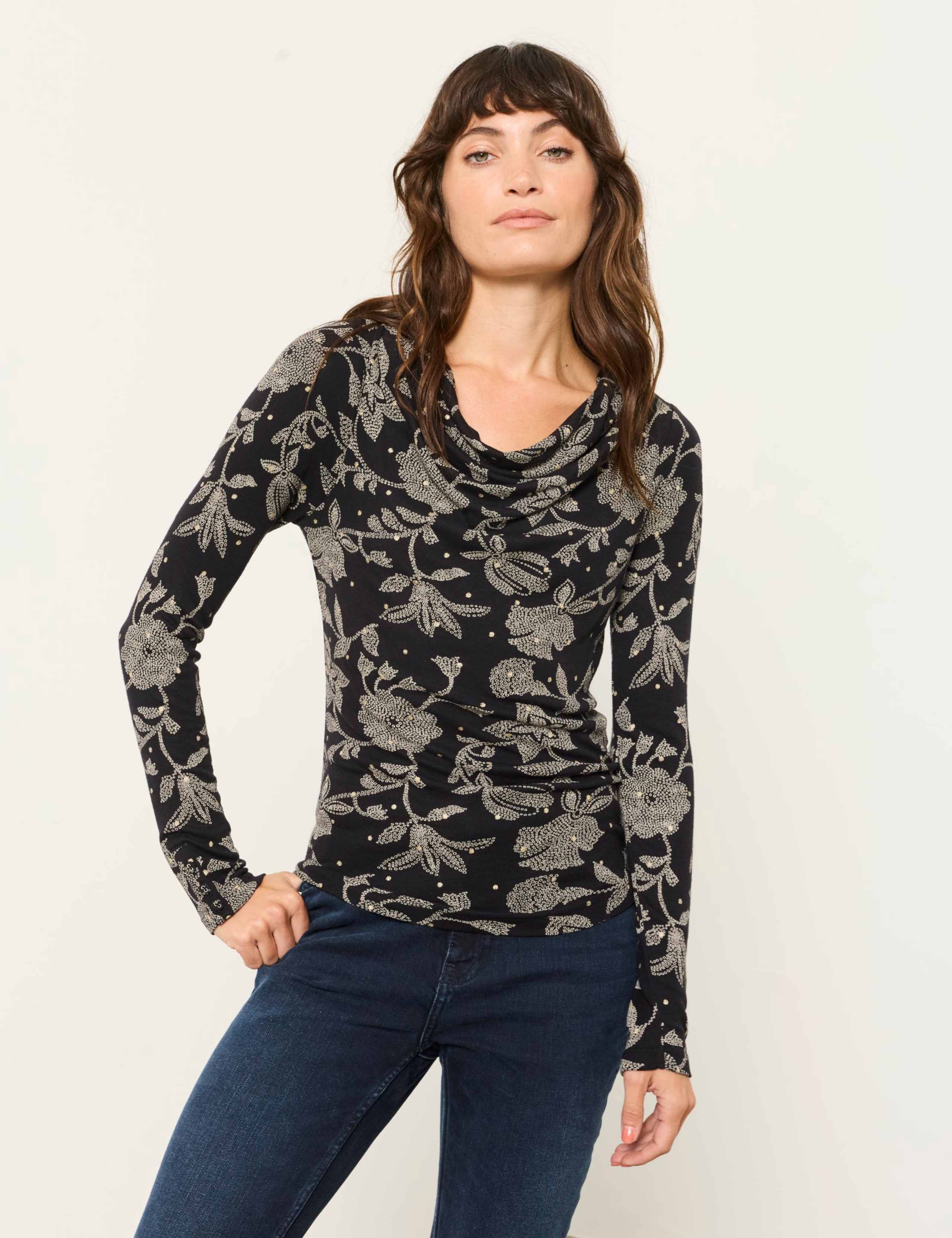 Ditsy Floral Cowl Neck Blouse 1 of 5