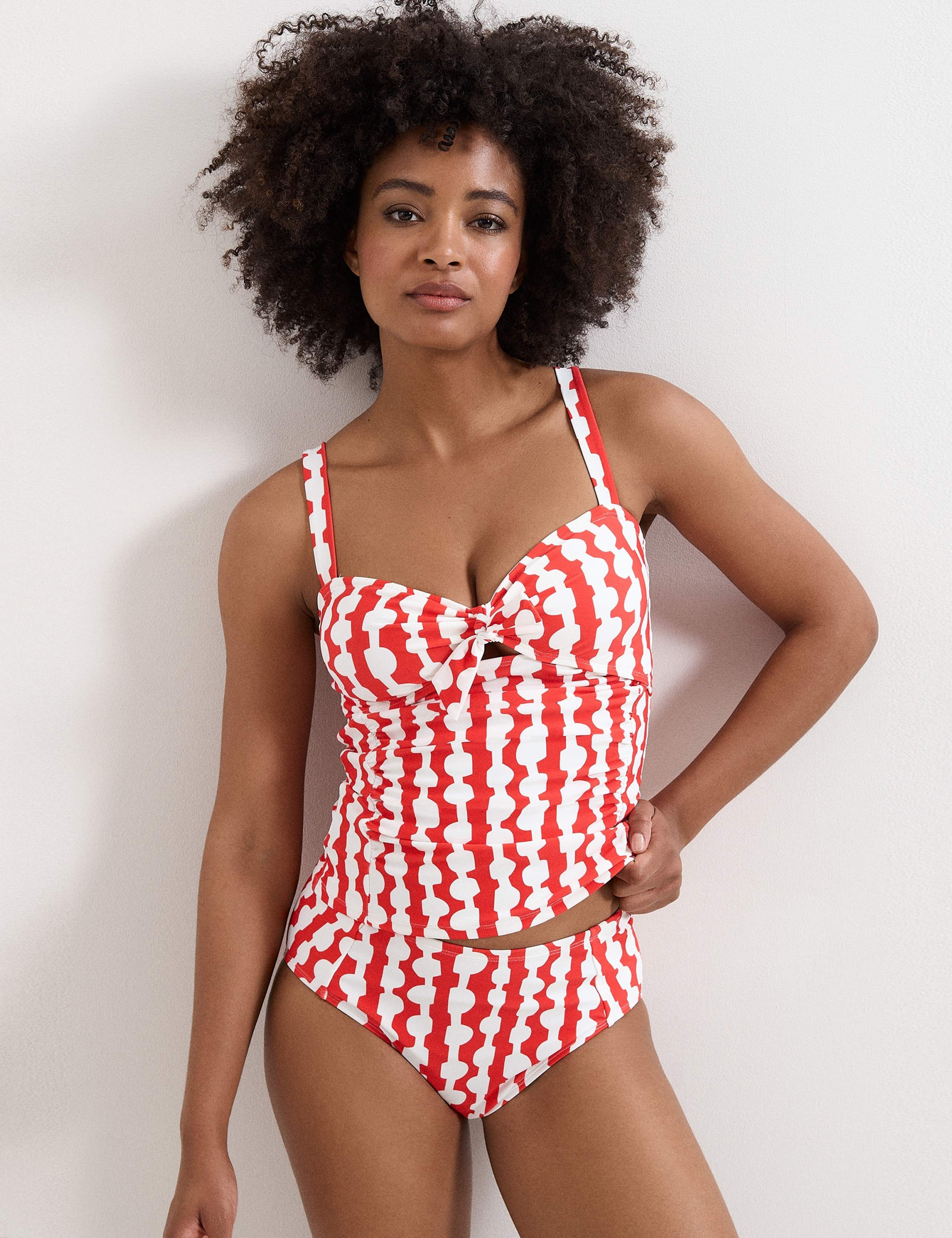 Printed Padded Tie Front Tankini Top 1 of 7