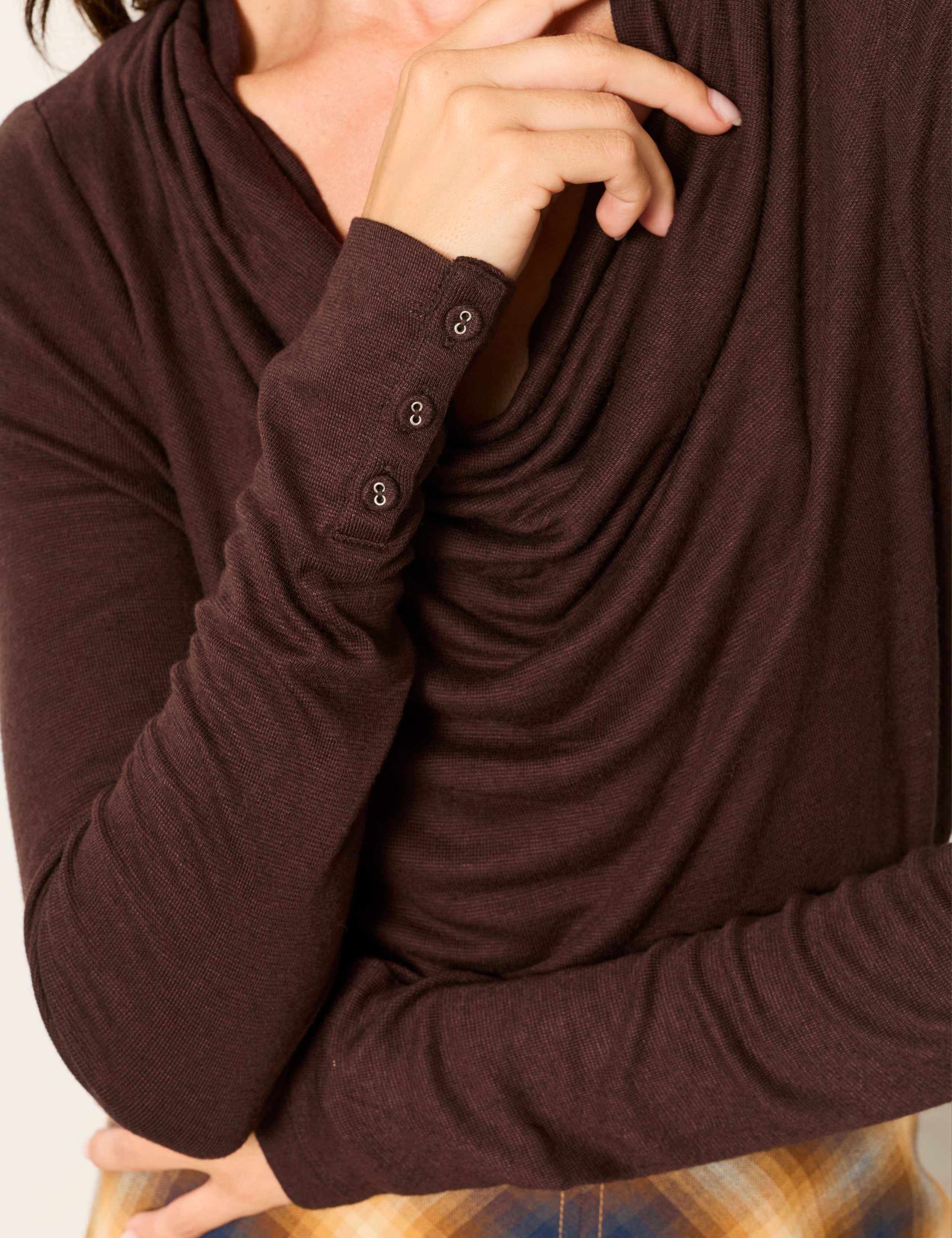 Cowl Neck Button Detail Top with Wool 6 of 6