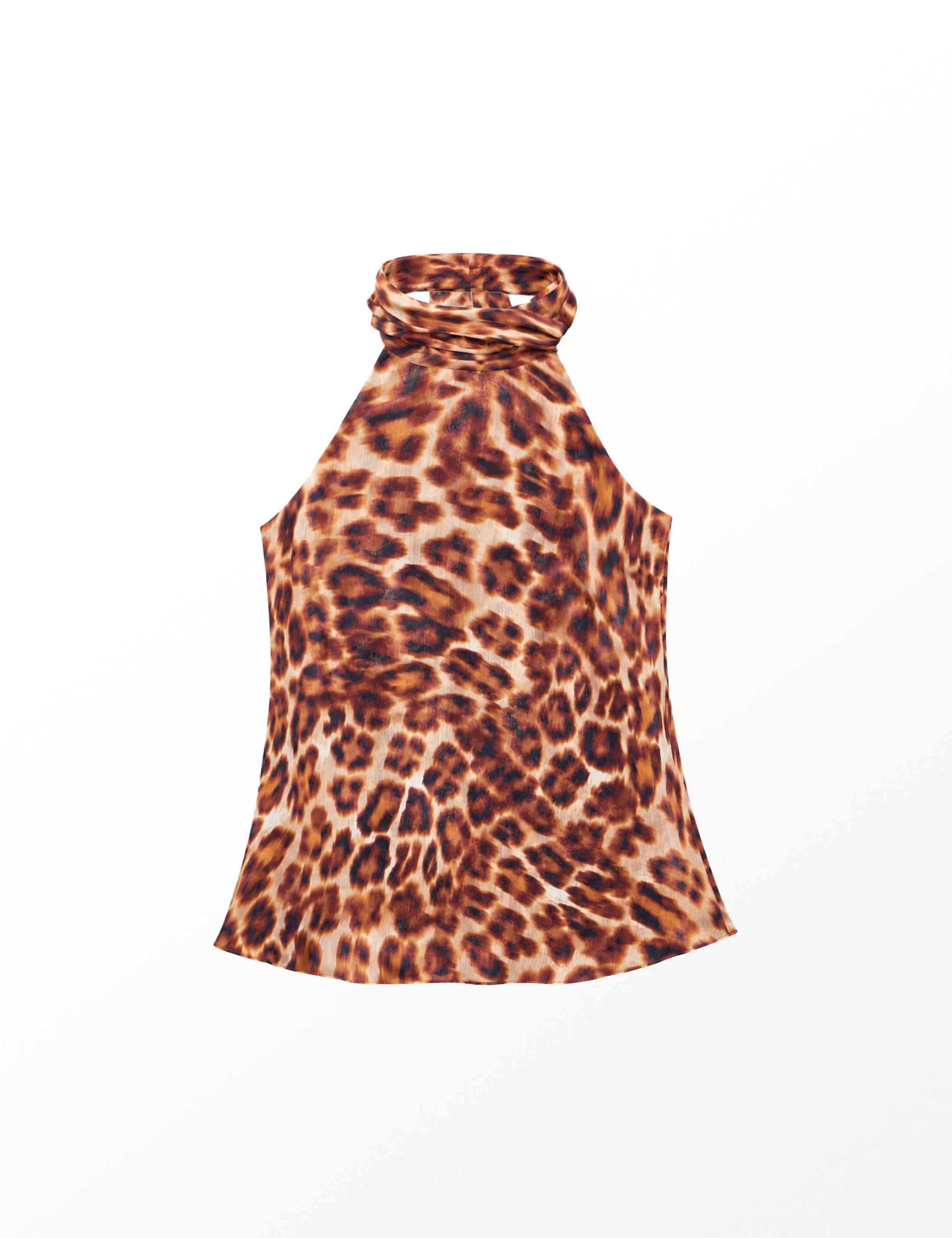 Chiffon Leopard Print Halter Neck Top 2 of 5