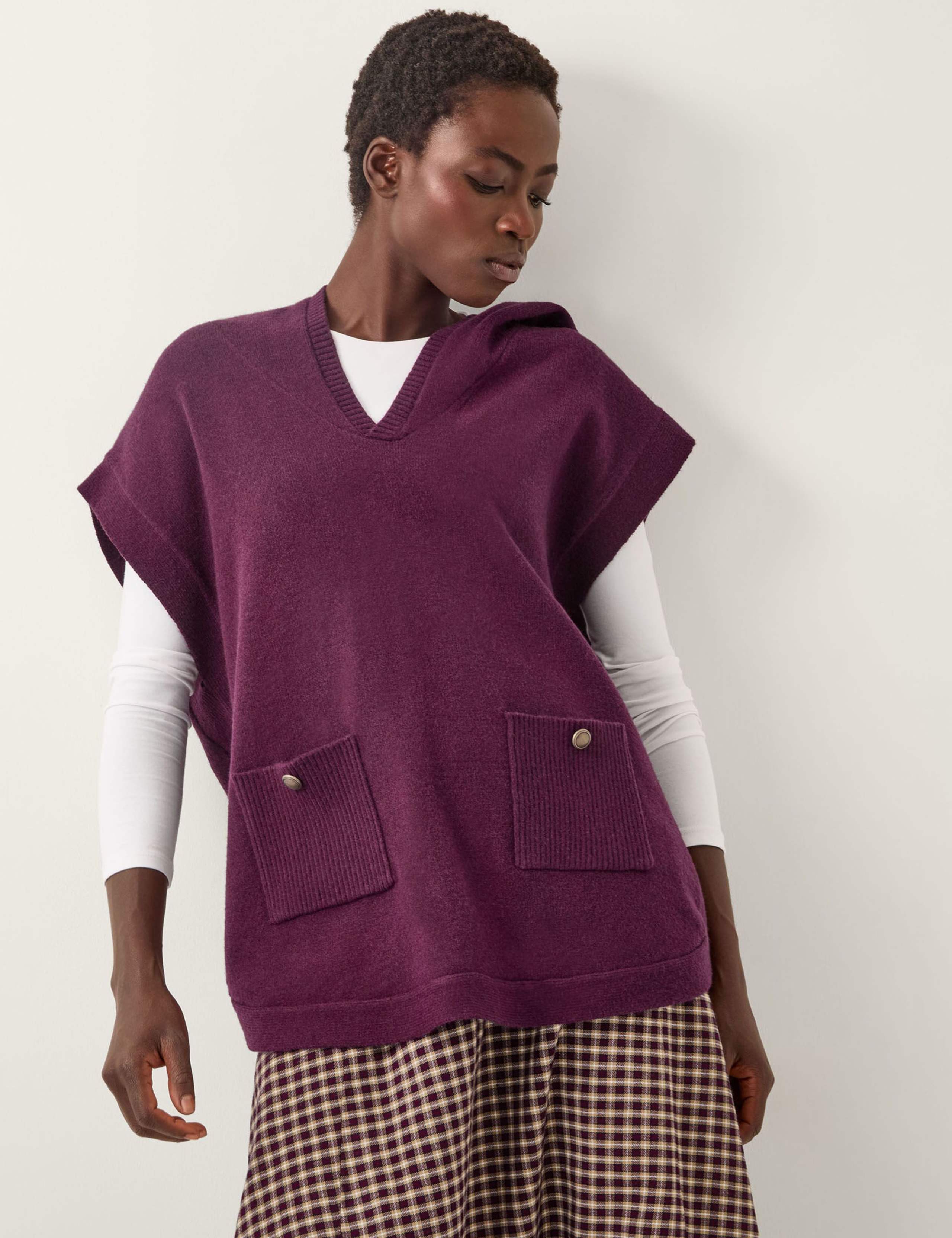 V-Neck Pocket Detail Poncho 1 of 4