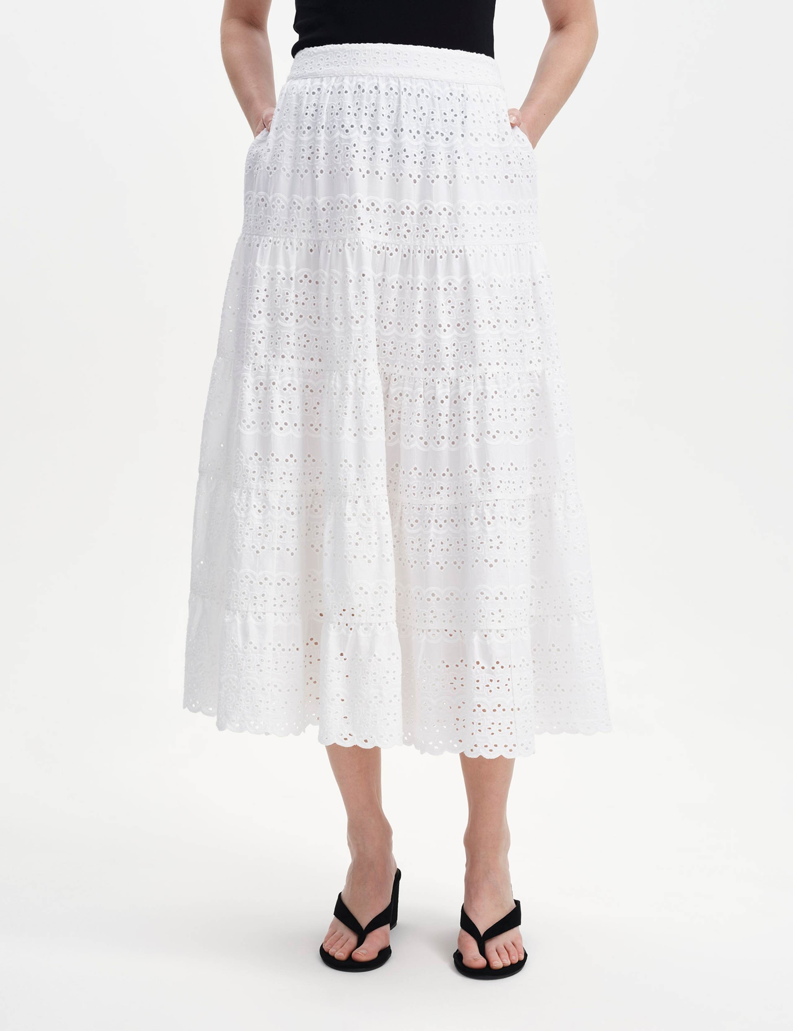 Pure Cotton Broderie Midi Tiered Skirt 1 of 6