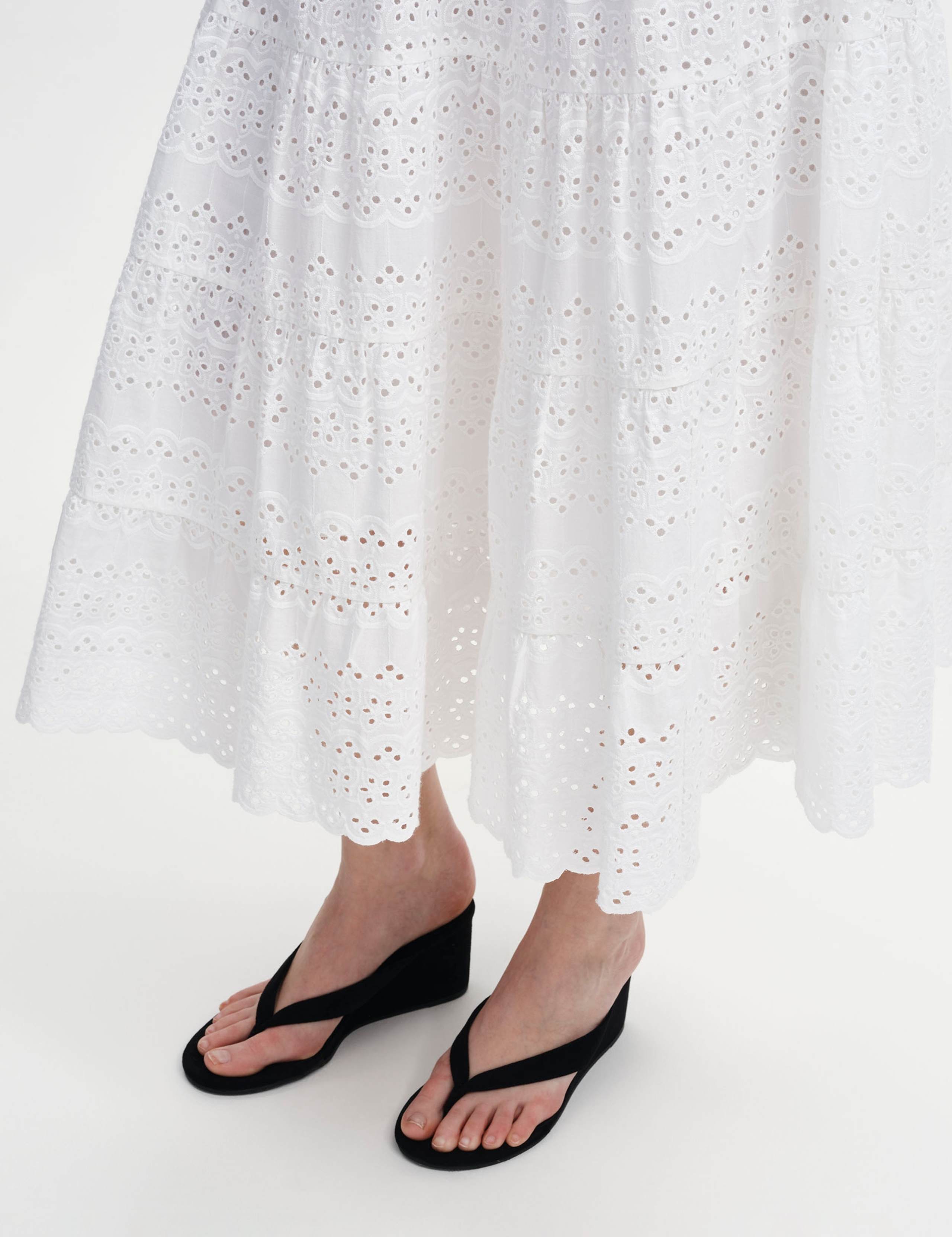 Pure Cotton Broderie Midi Tiered Skirt 2 of 6