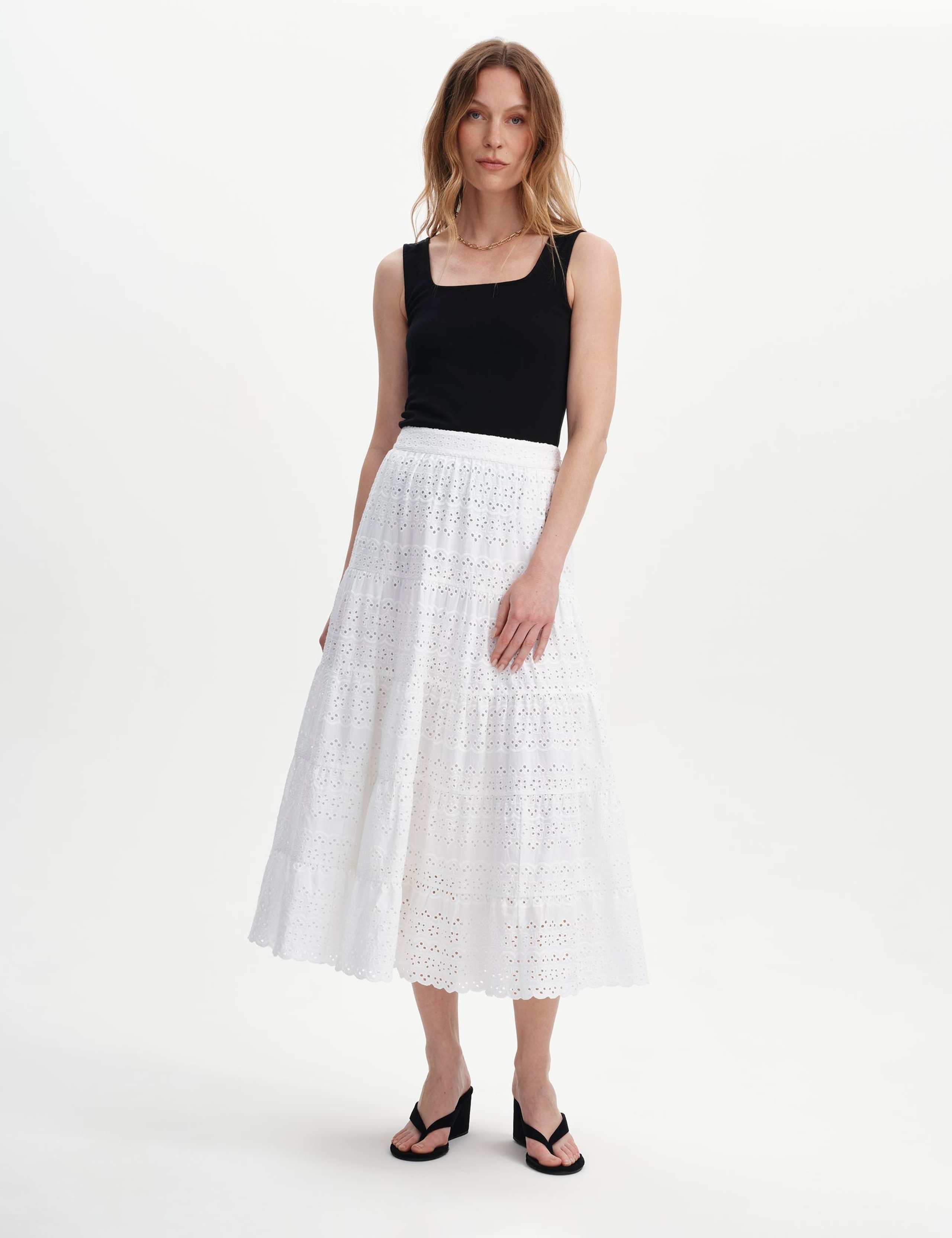 Pure Cotton Broderie Midi Tiered Skirt 3 of 6