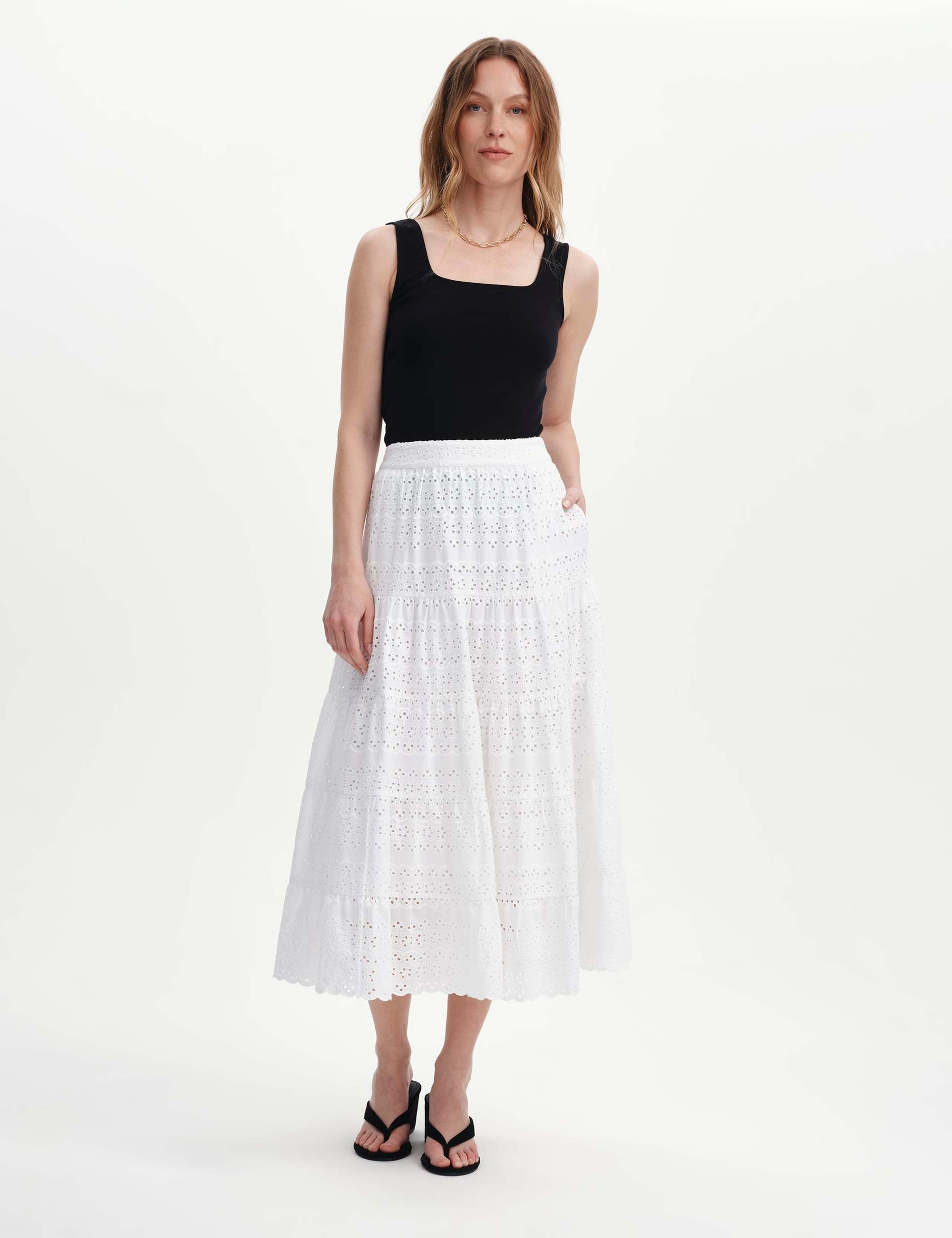 Pure Cotton Broderie Midi Tiered Skirt 4 of 6