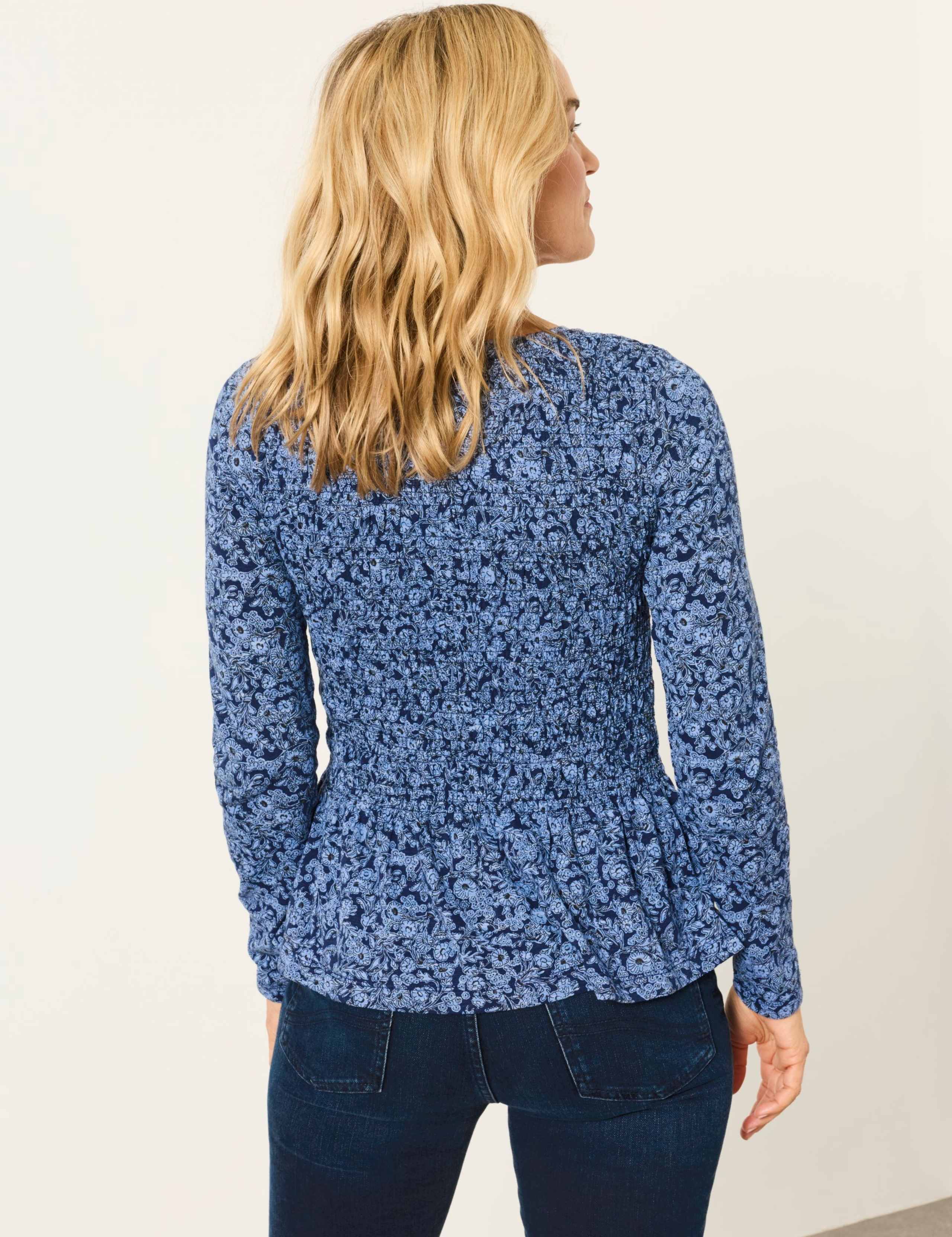 Cotton Rich Floral Shirred Peplum Top 3 of 7