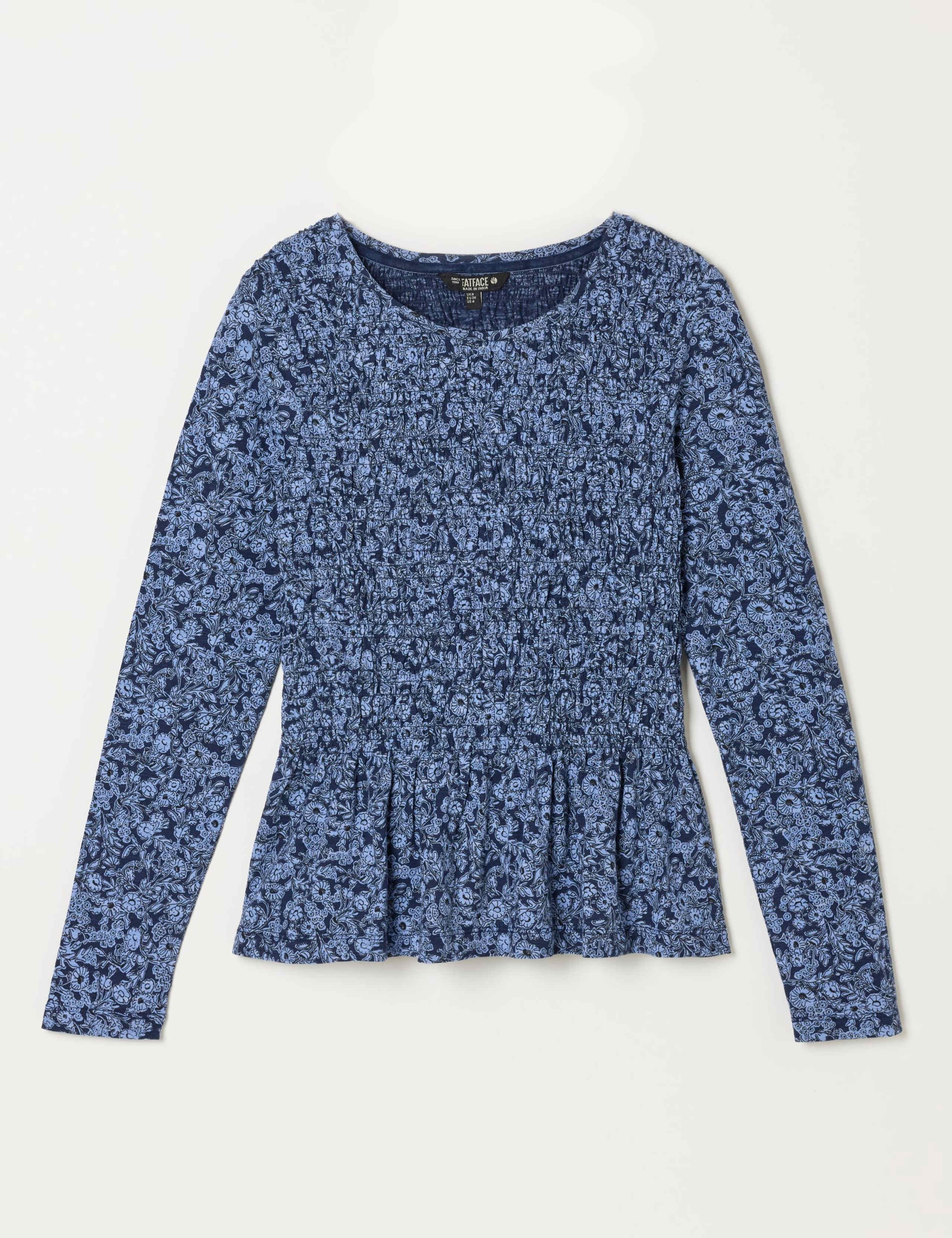 Cotton Rich Floral Shirred Peplum Top 2 of 7