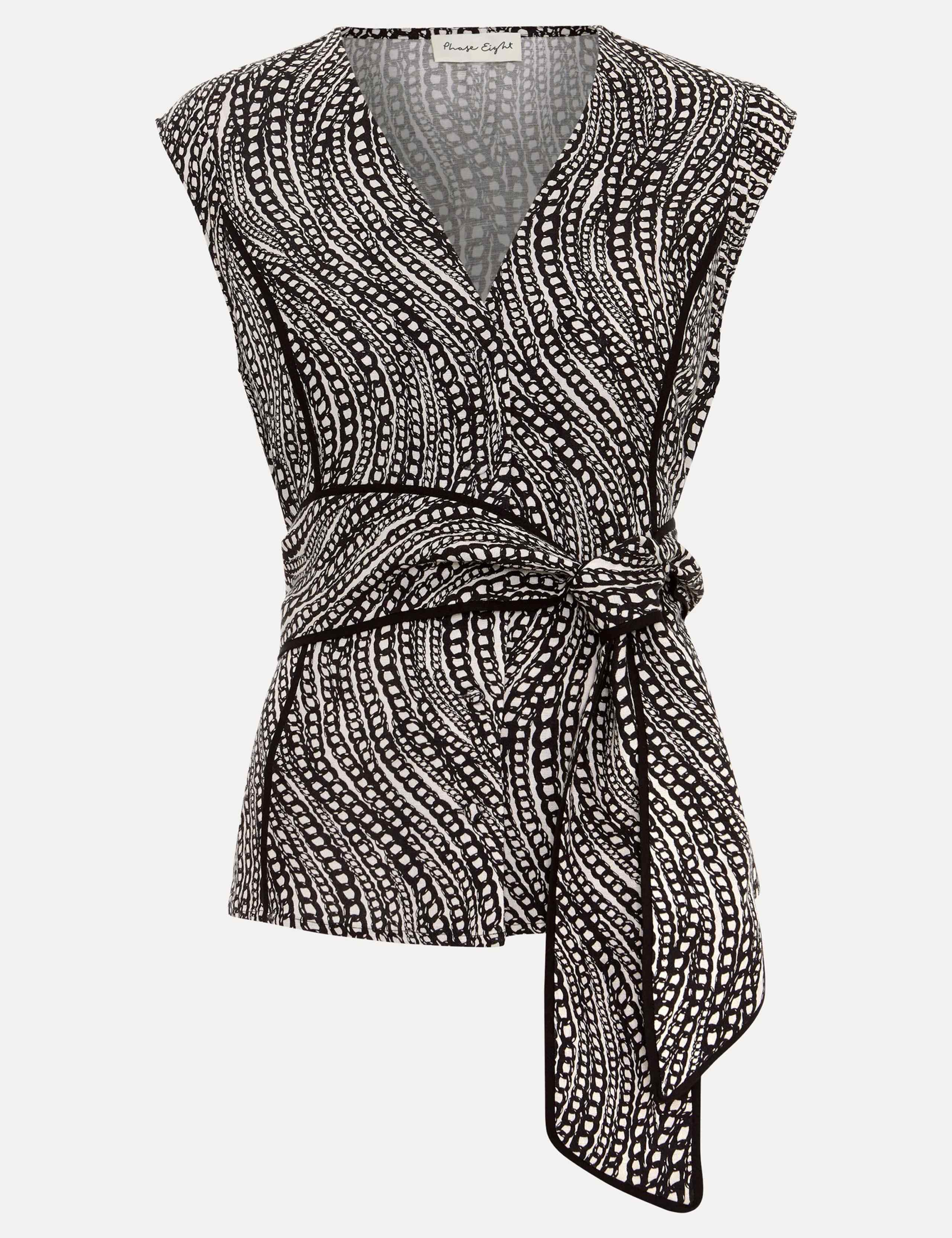 Linen Rich Printed V-Neck Tie Detail Top 2 of 7