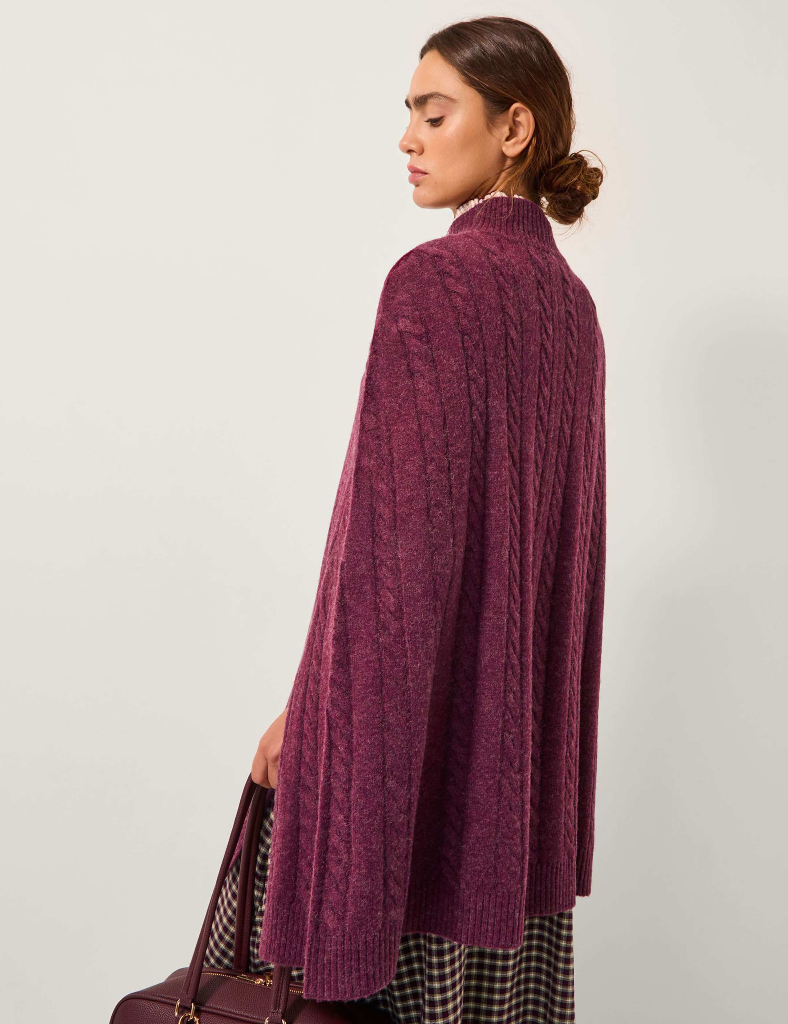Cable Knit Funnel Neck Poncho with Wool 3 of 4