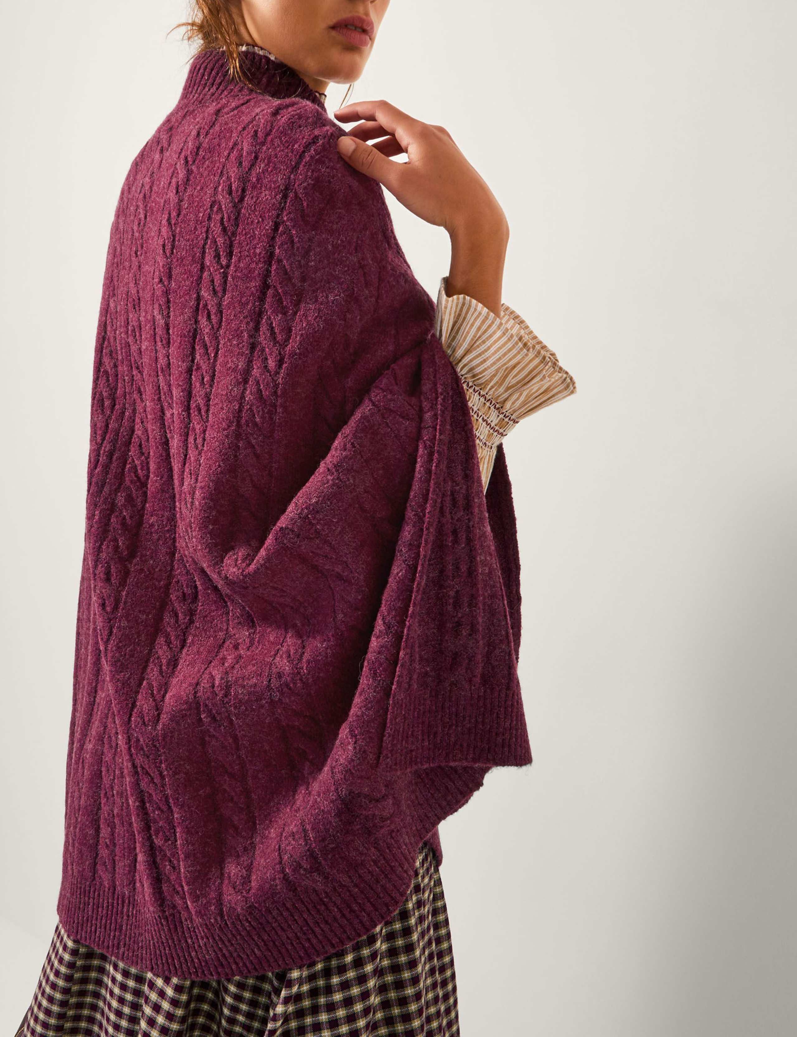 Cable Knit Funnel Neck Poncho with Wool 4 of 4