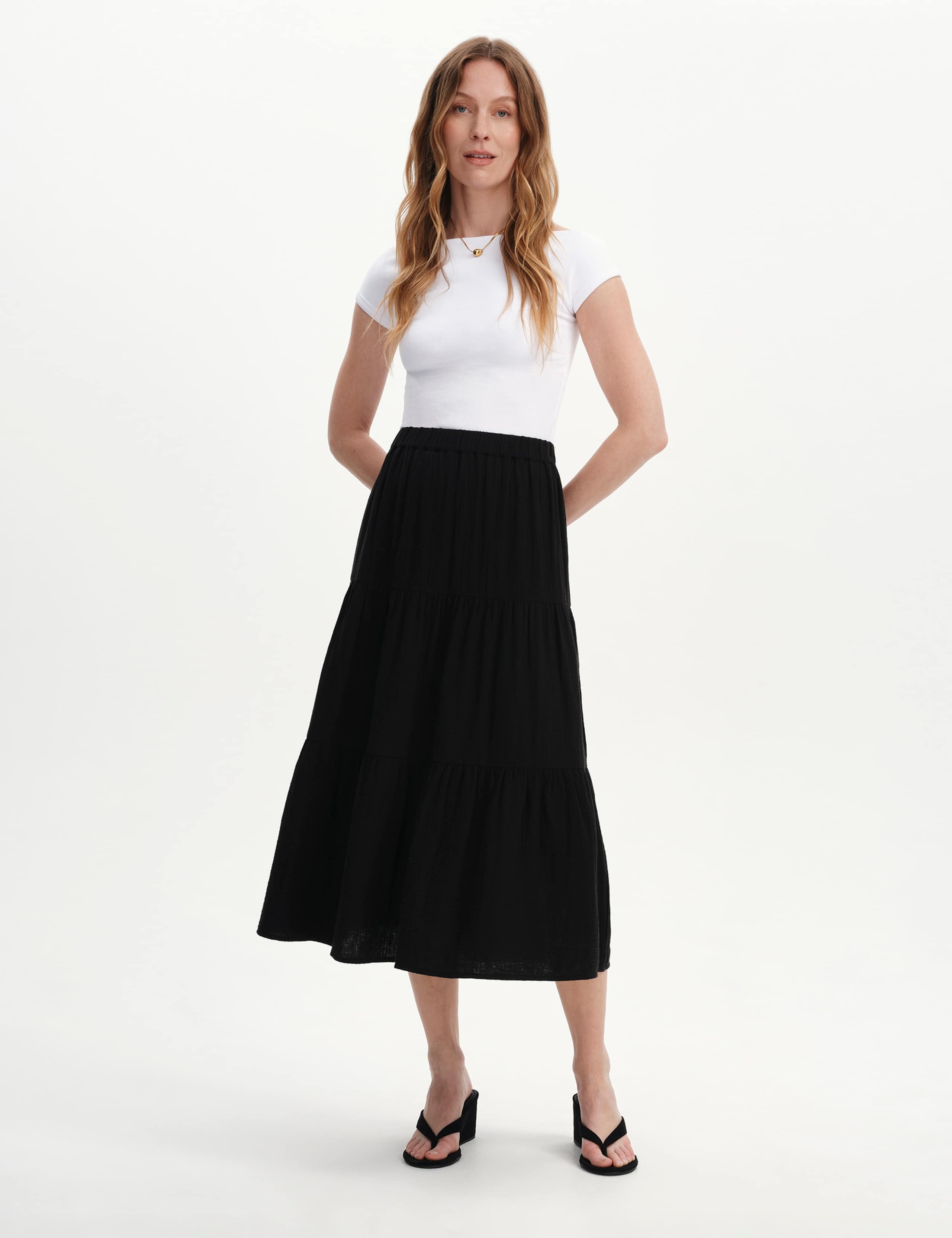 Pure Cotton Cheesecloth Midi Tiered Skirt 3 of 5
