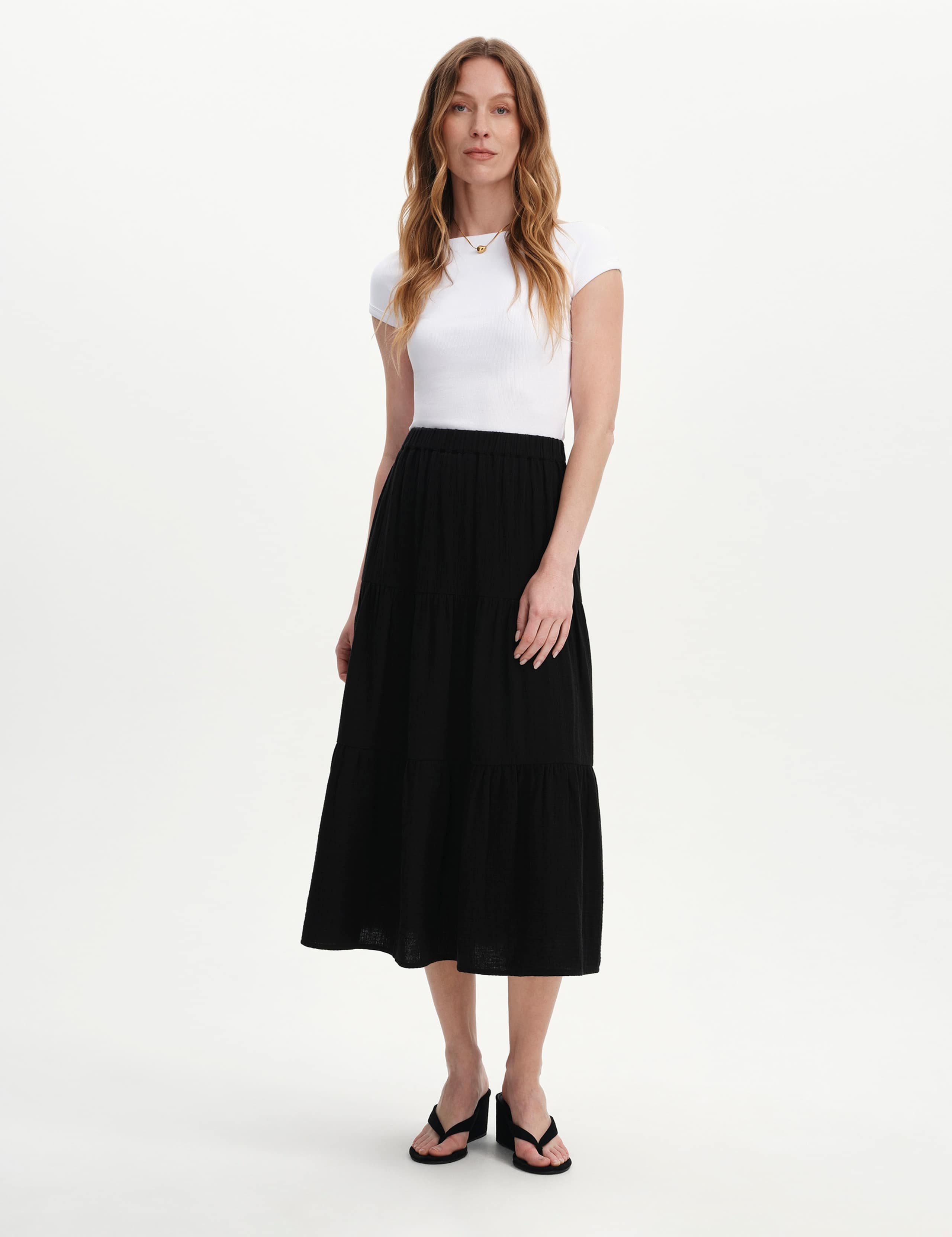 Pure Cotton Cheesecloth Midi Tiered Skirt 4 of 5