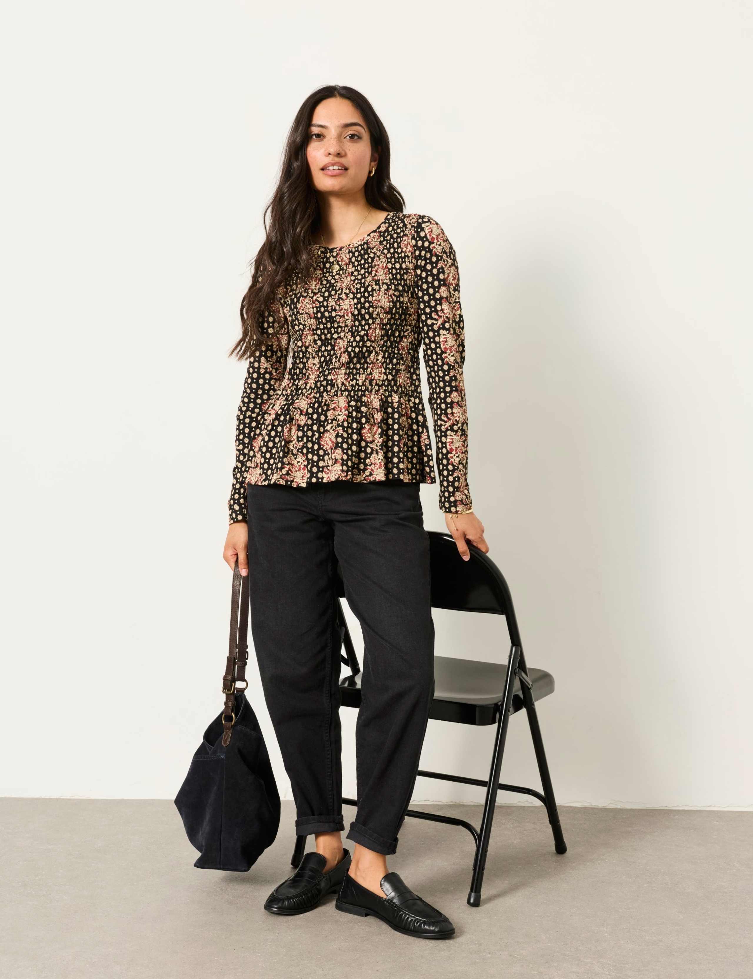 Cotton Rich Floral Shirred Peplum Top 5 of 6