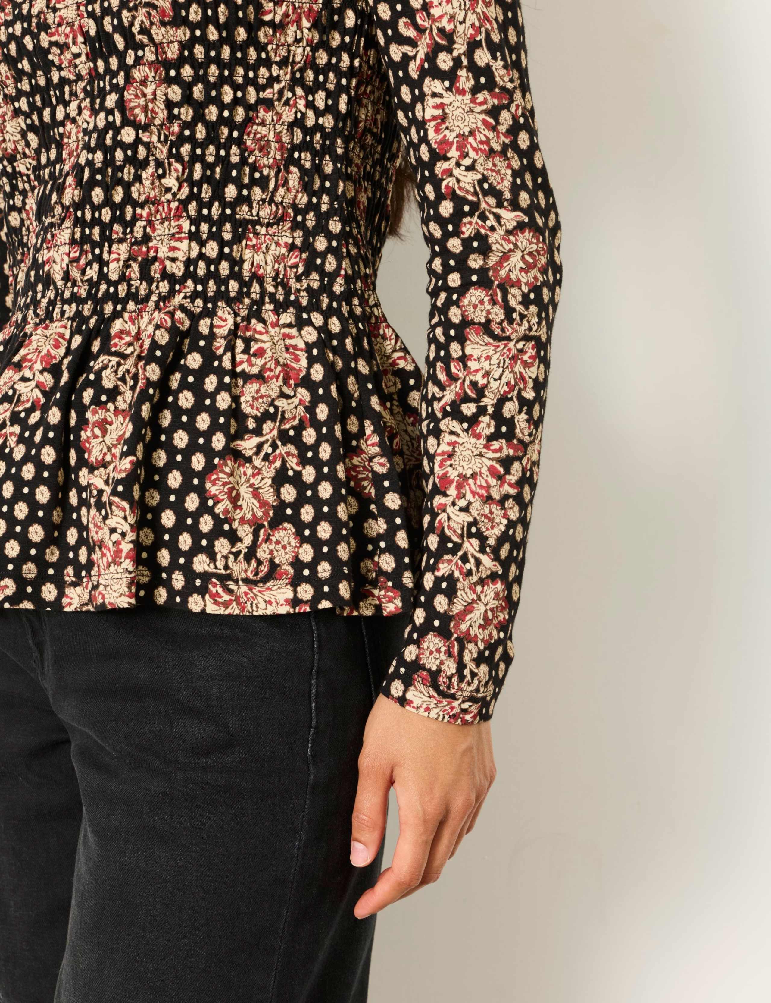 Cotton Rich Floral Shirred Peplum Top 6 of 6