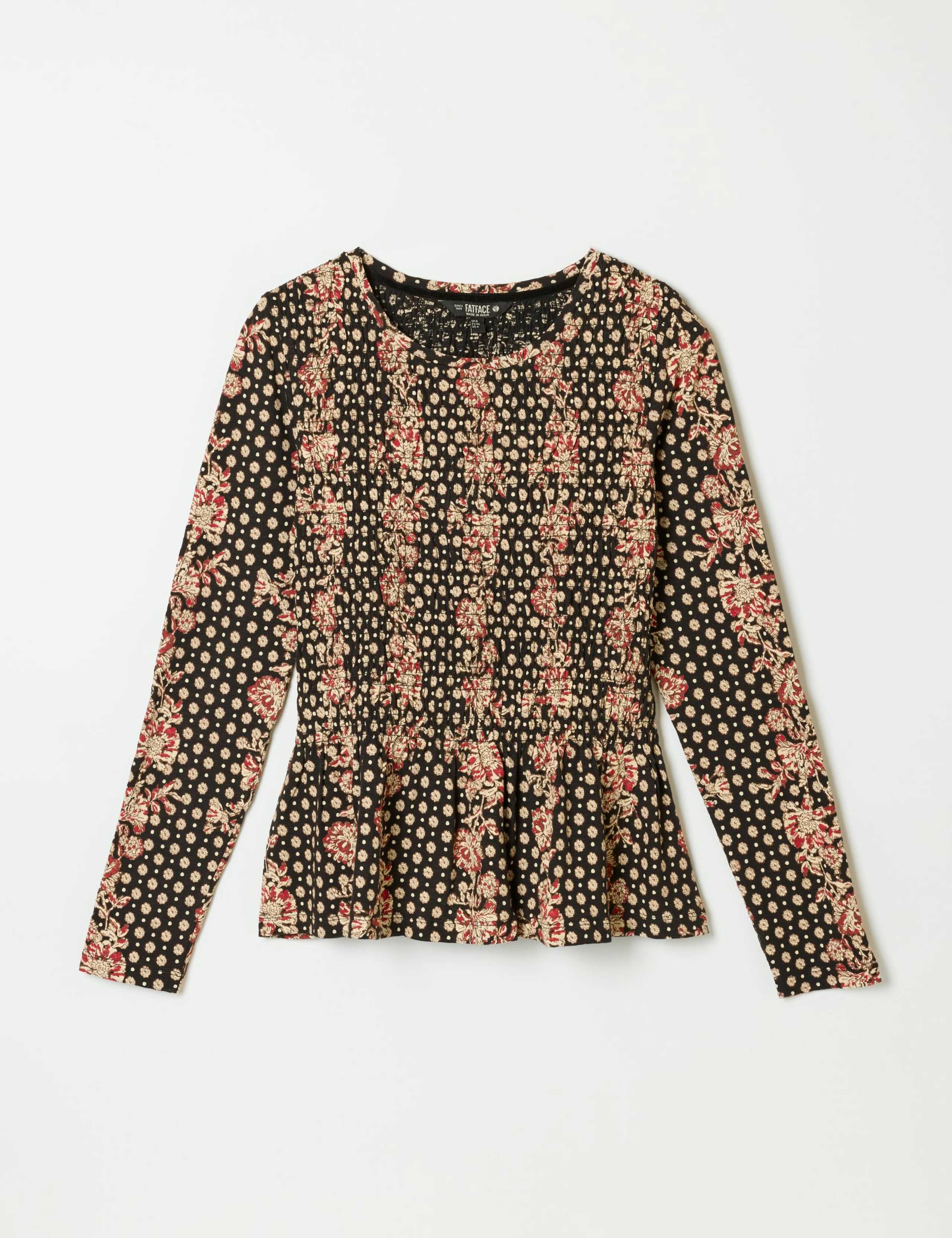 Cotton Rich Floral Shirred Peplum Top 2 of 6